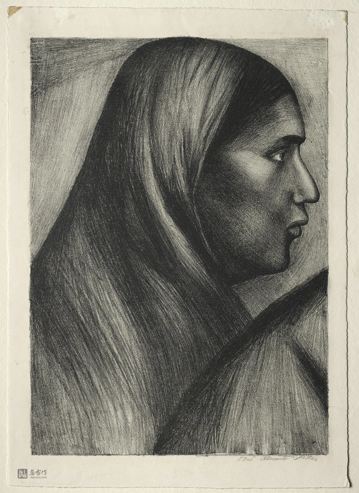 奥罗斯科石版画肖像《女性头像》