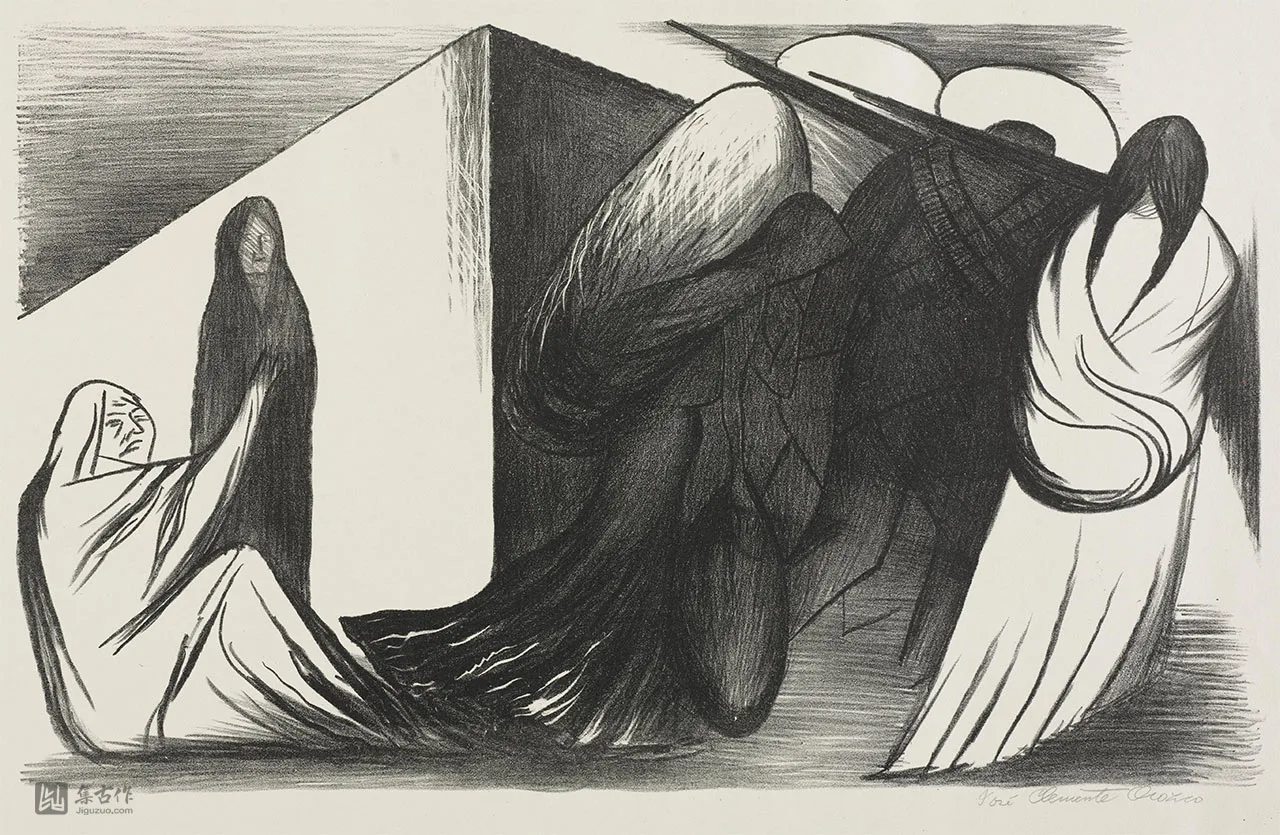 奥罗斯科石版画《行进的女人们》