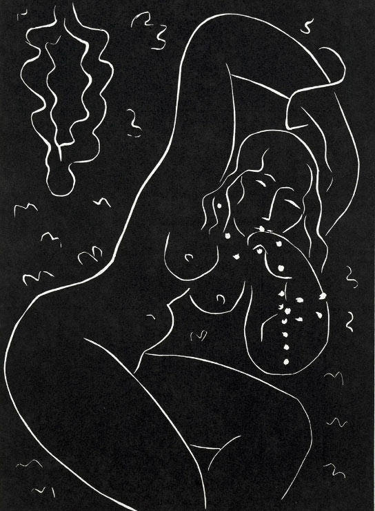 马蒂斯亚麻油毡版画《戴手镯的裸女》