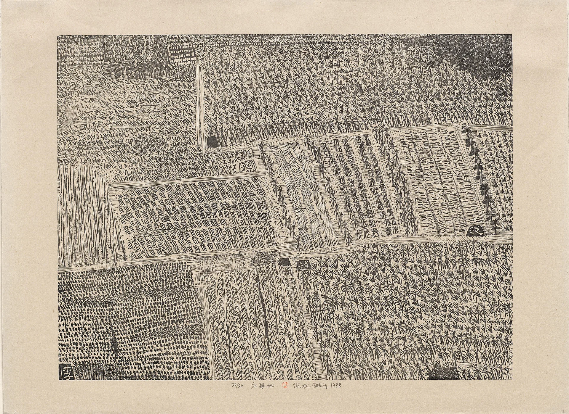 徐冰木刻版画《复数系列·庄稼地》