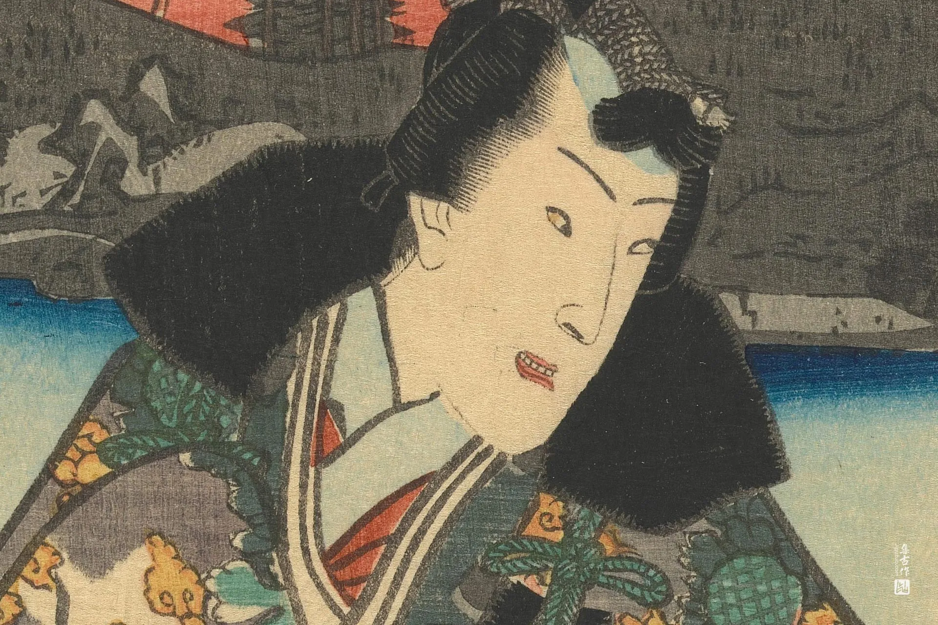 歌川国贞《乡村源氏与顽皮少年》高清局部 (1)
