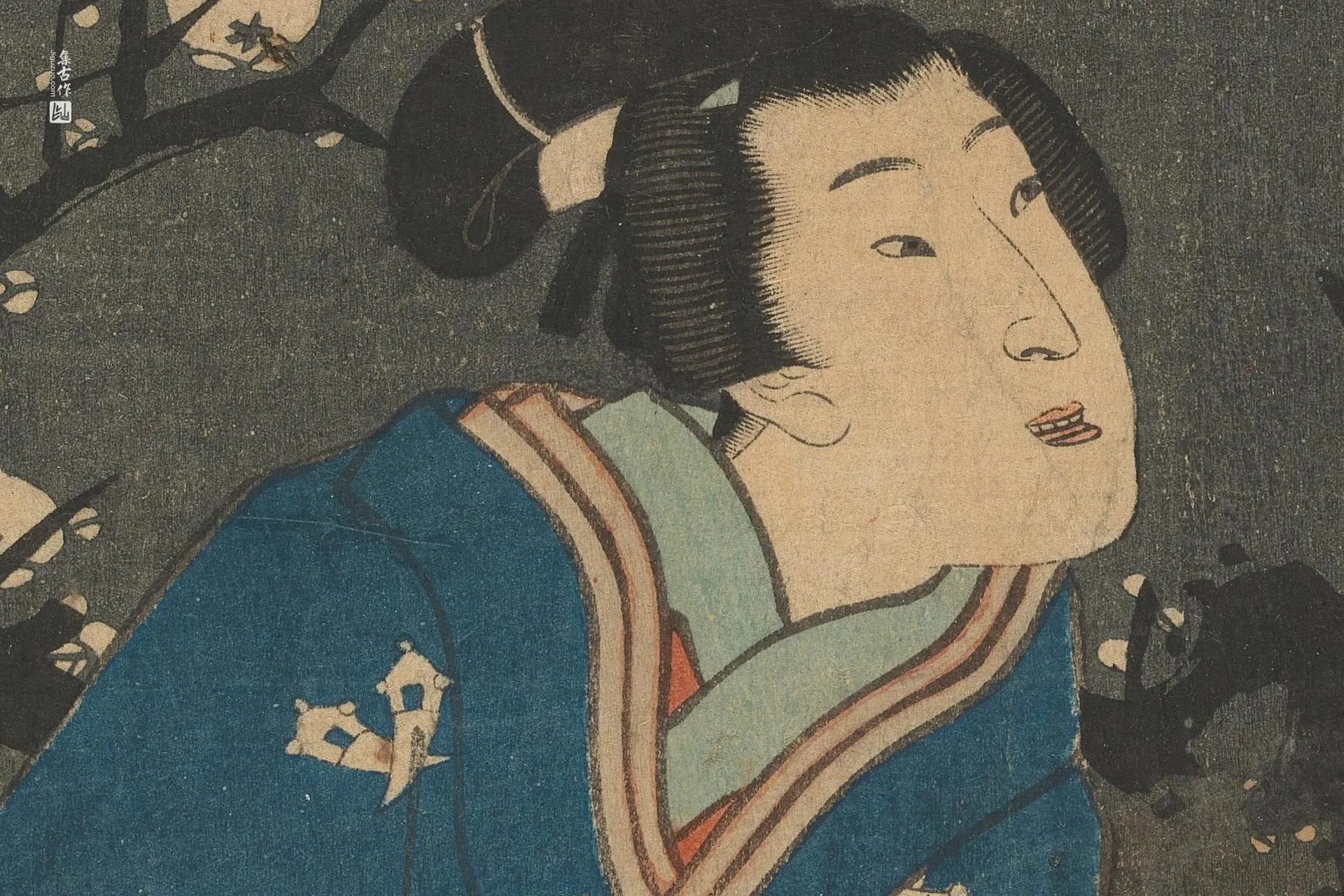 歌川国贞《春日霞中赏梅,童子云井丞》高清局部 (1)