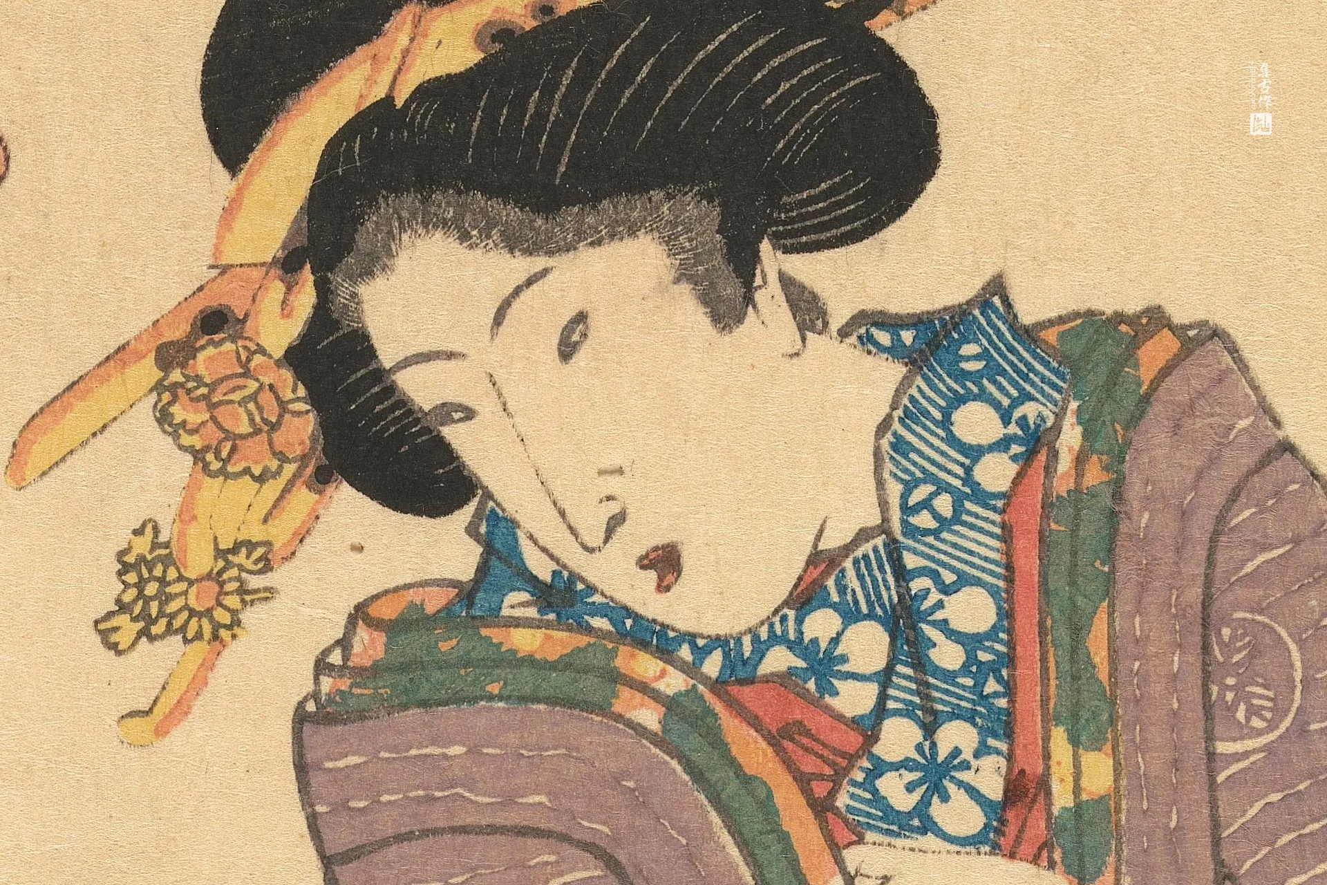 歌川国贞《鹤头梅花》高清局部 (1)