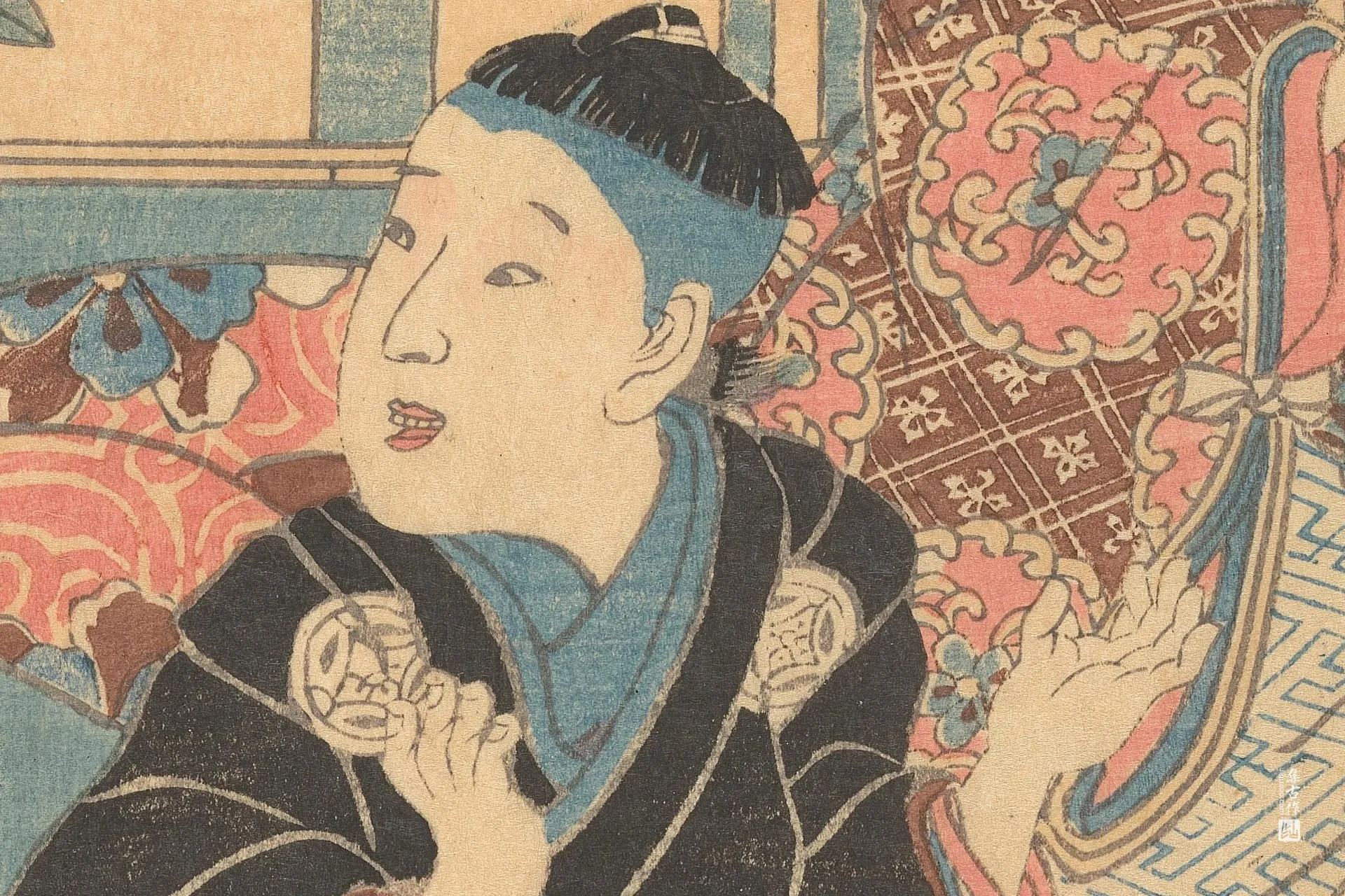 歌川国贞《两位坐着的孩子》高清局部 (2)
