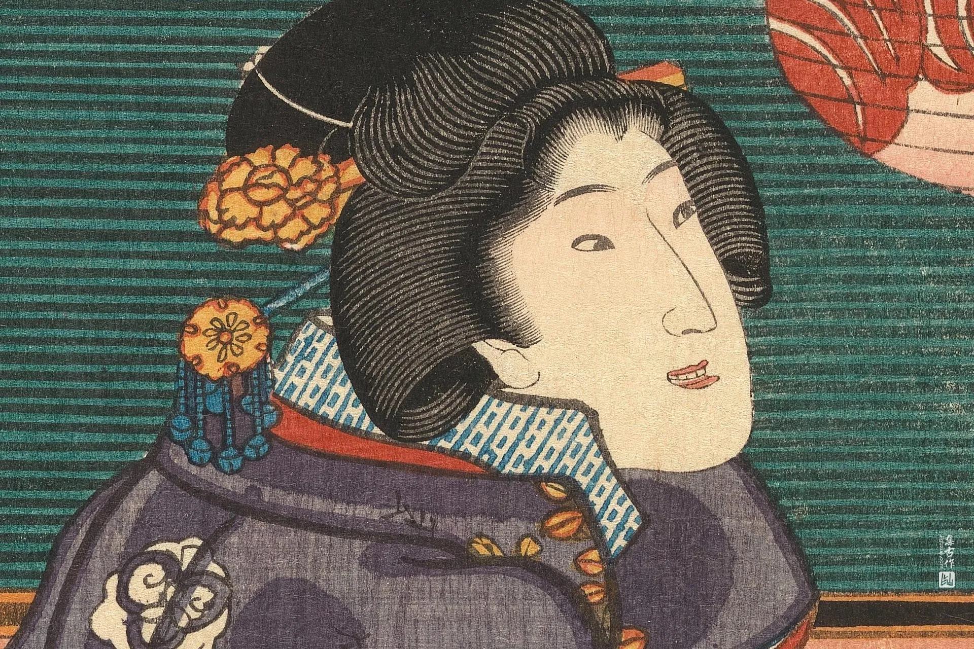 歌川国贞《两位女性在有盖船上》高清局部 (1)