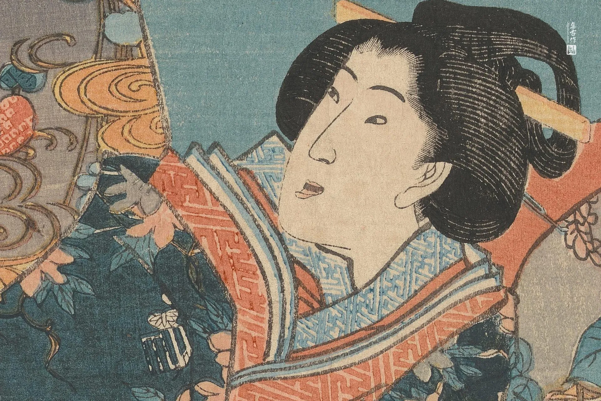 歌川国贞《穿布的女人和跪着的女人》高清局部 (2)