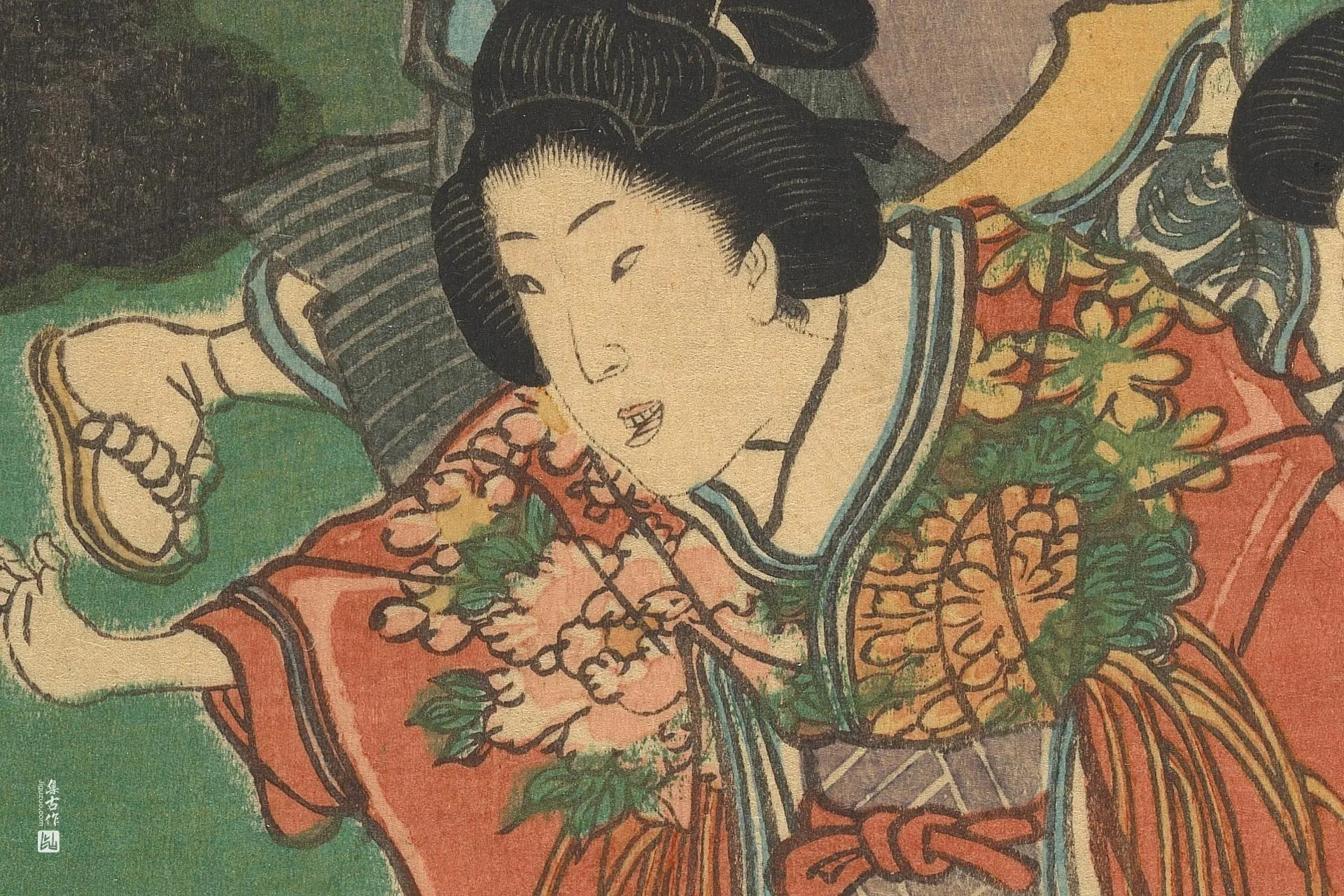 歌川国贞《樱花间玩耍的孩子们》高清局部 (1)
