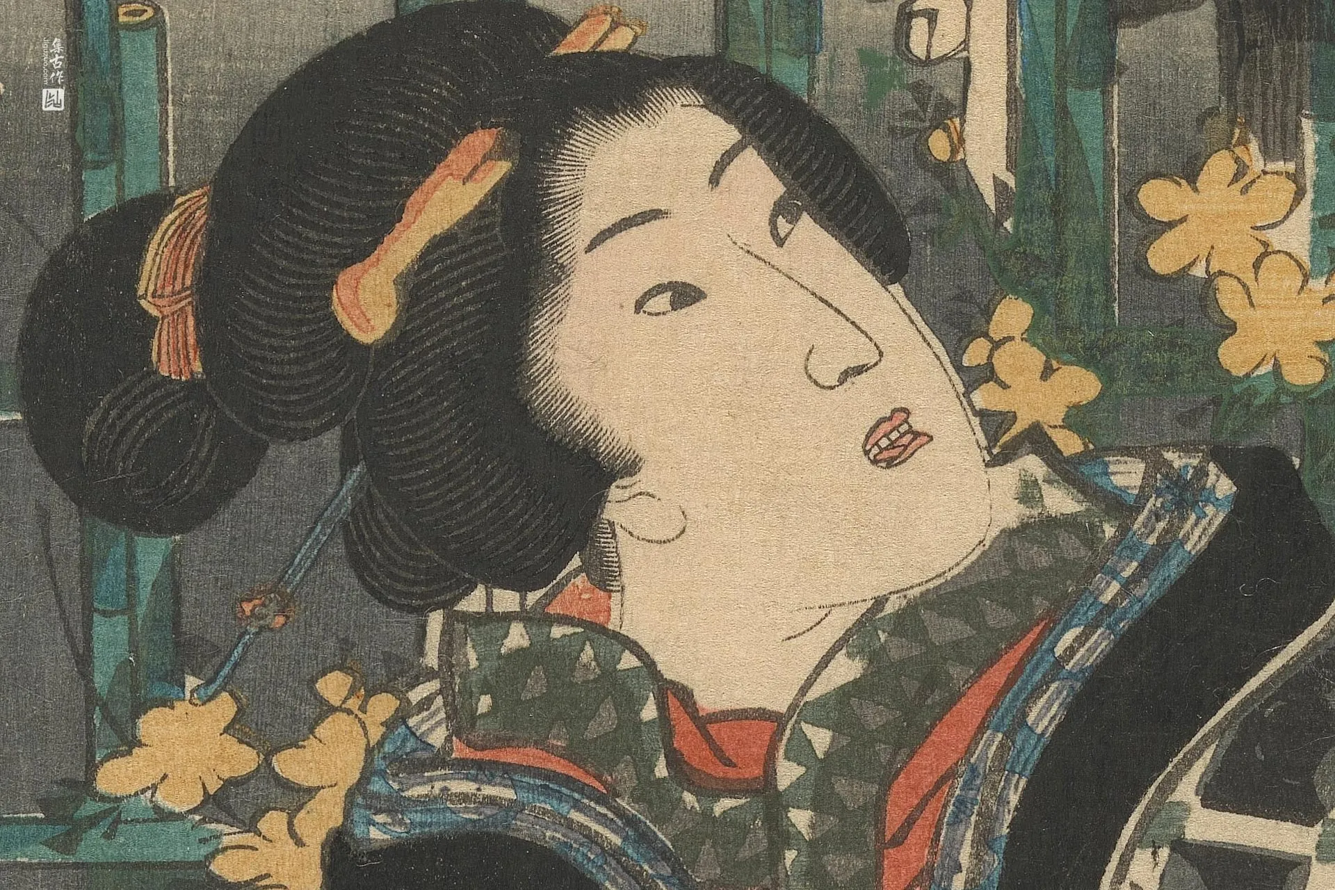 歌川国贞《庭园中的两位女子》高清局部 (2)