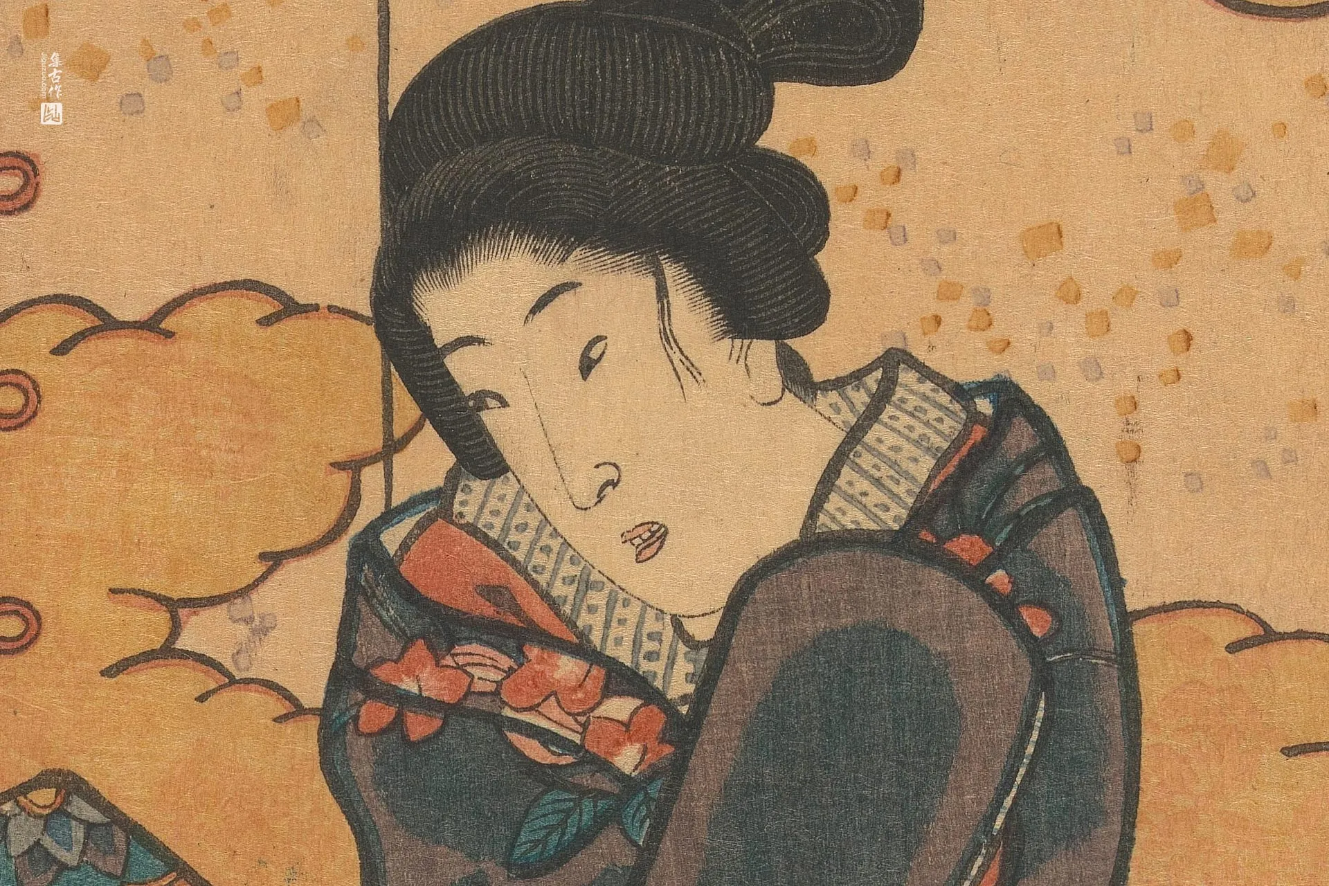 歌川国贞《鸽子之声,三枝的礼貌》高清局部 (1)