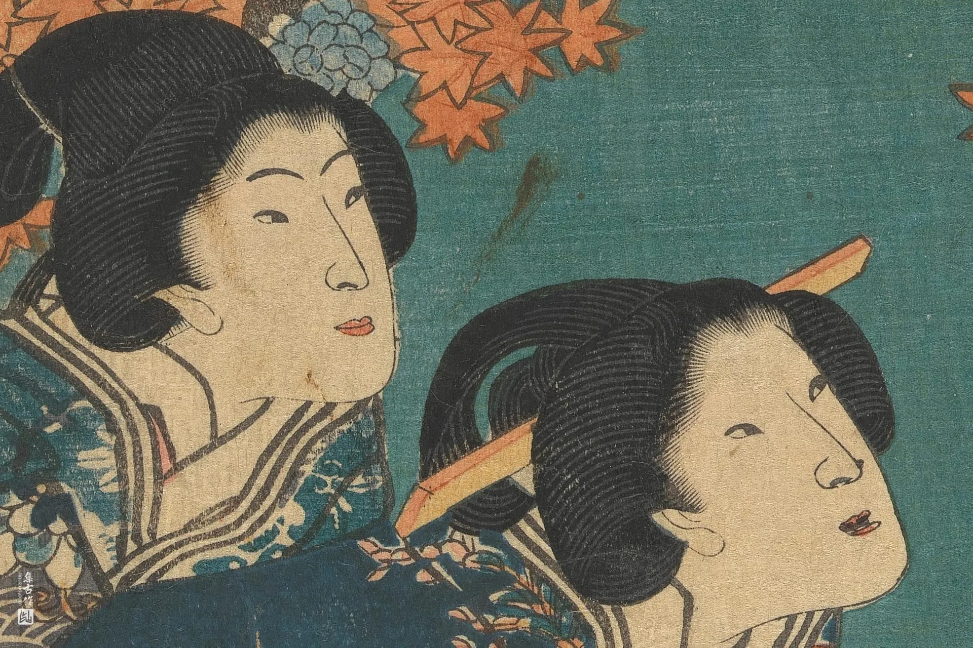歌川国贞《歌姬与两位侍从》高清局部 (2)