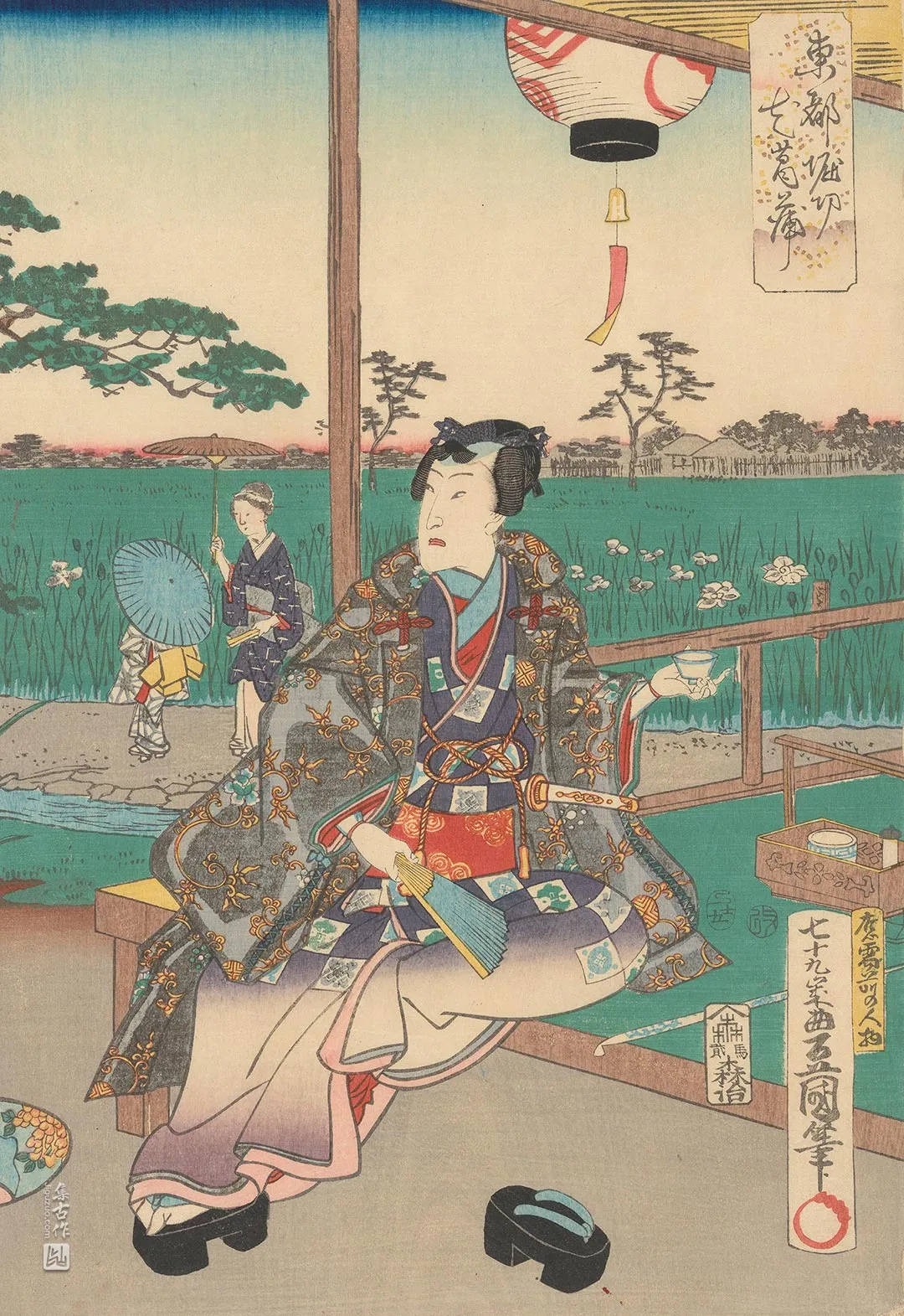 歌川国贞《乡源氏坐在廊台上》