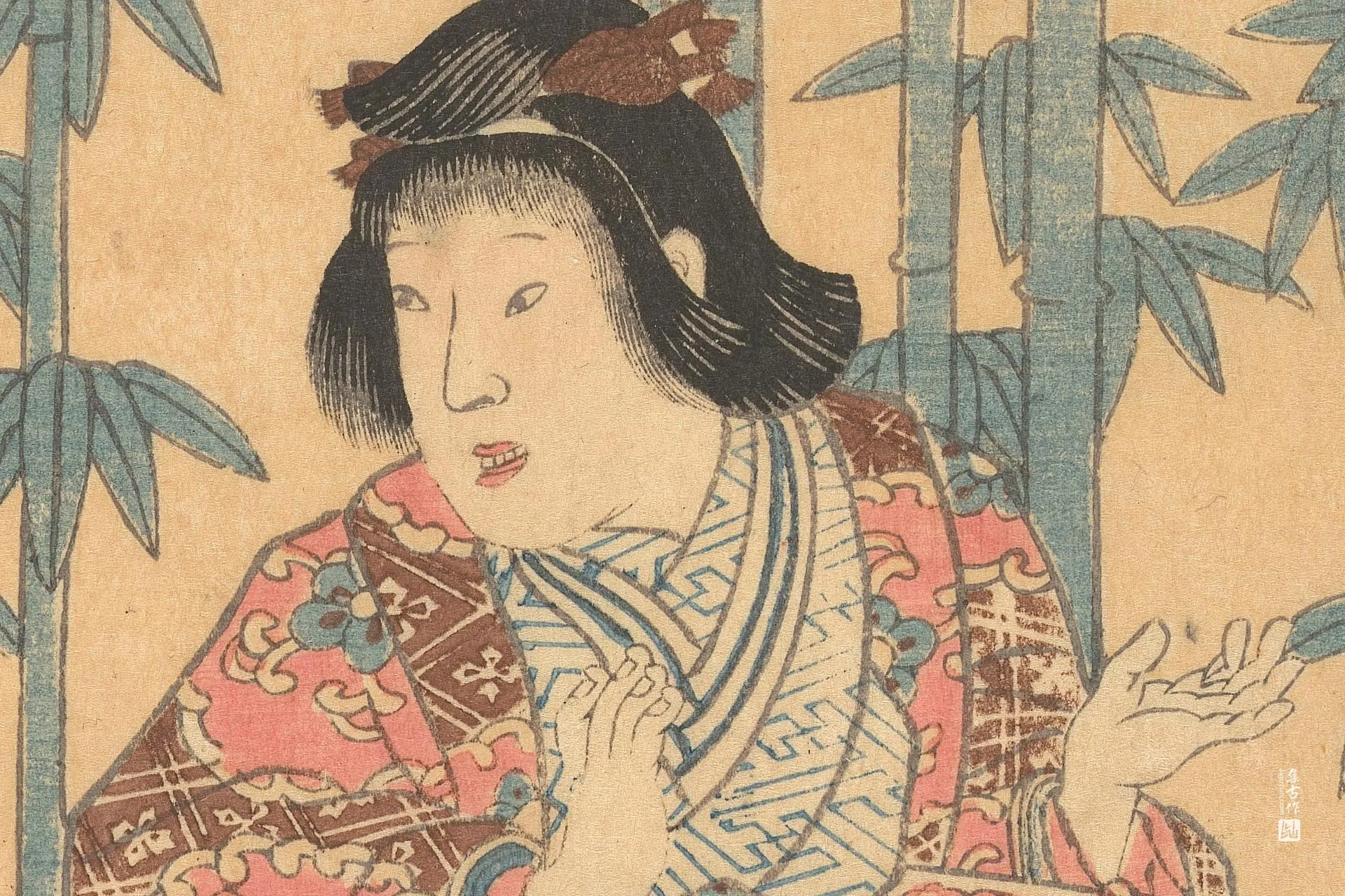 歌川国贞《两位坐着的孩子》高清局部 (1)
