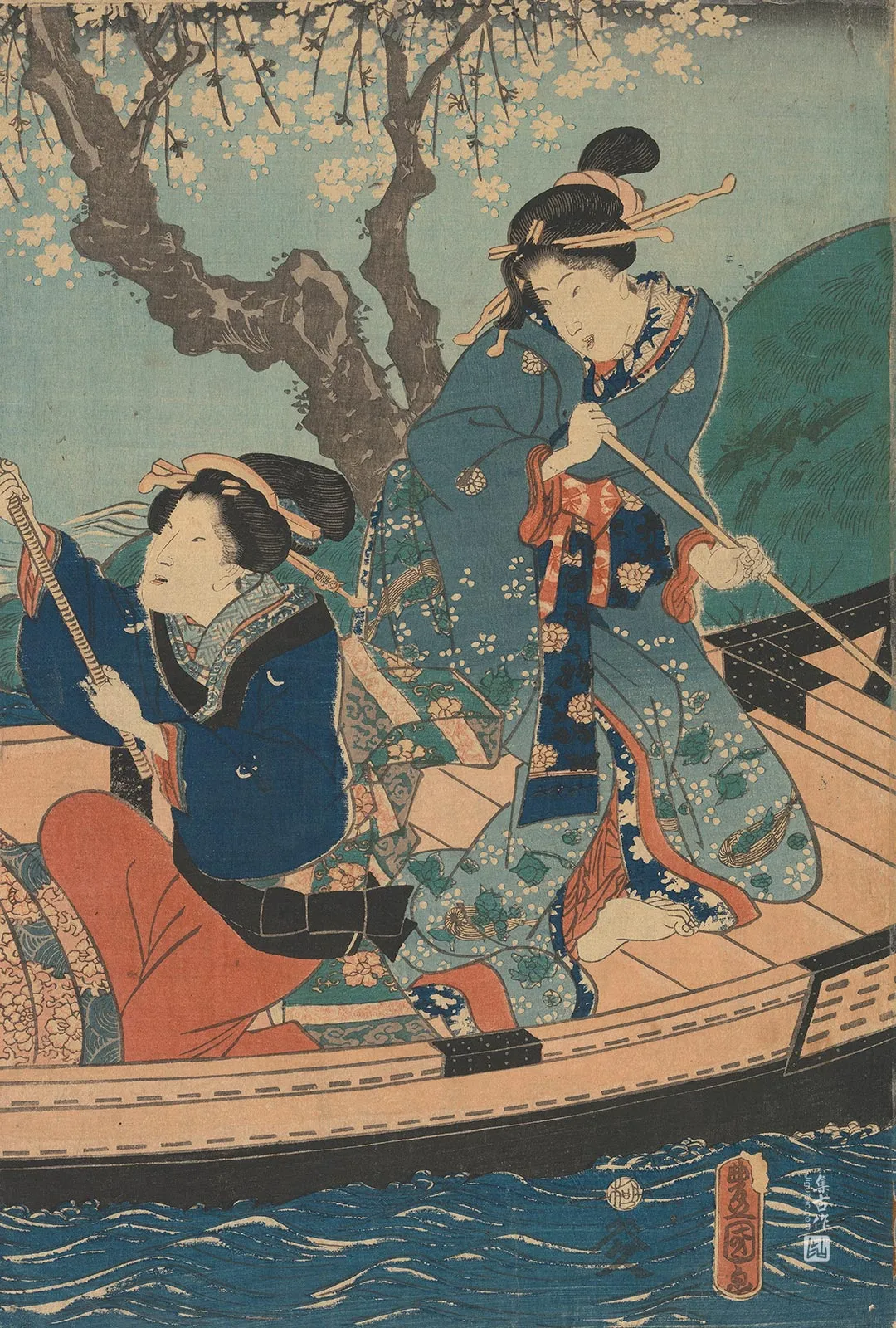 歌川国贞《两个女孩在船上》