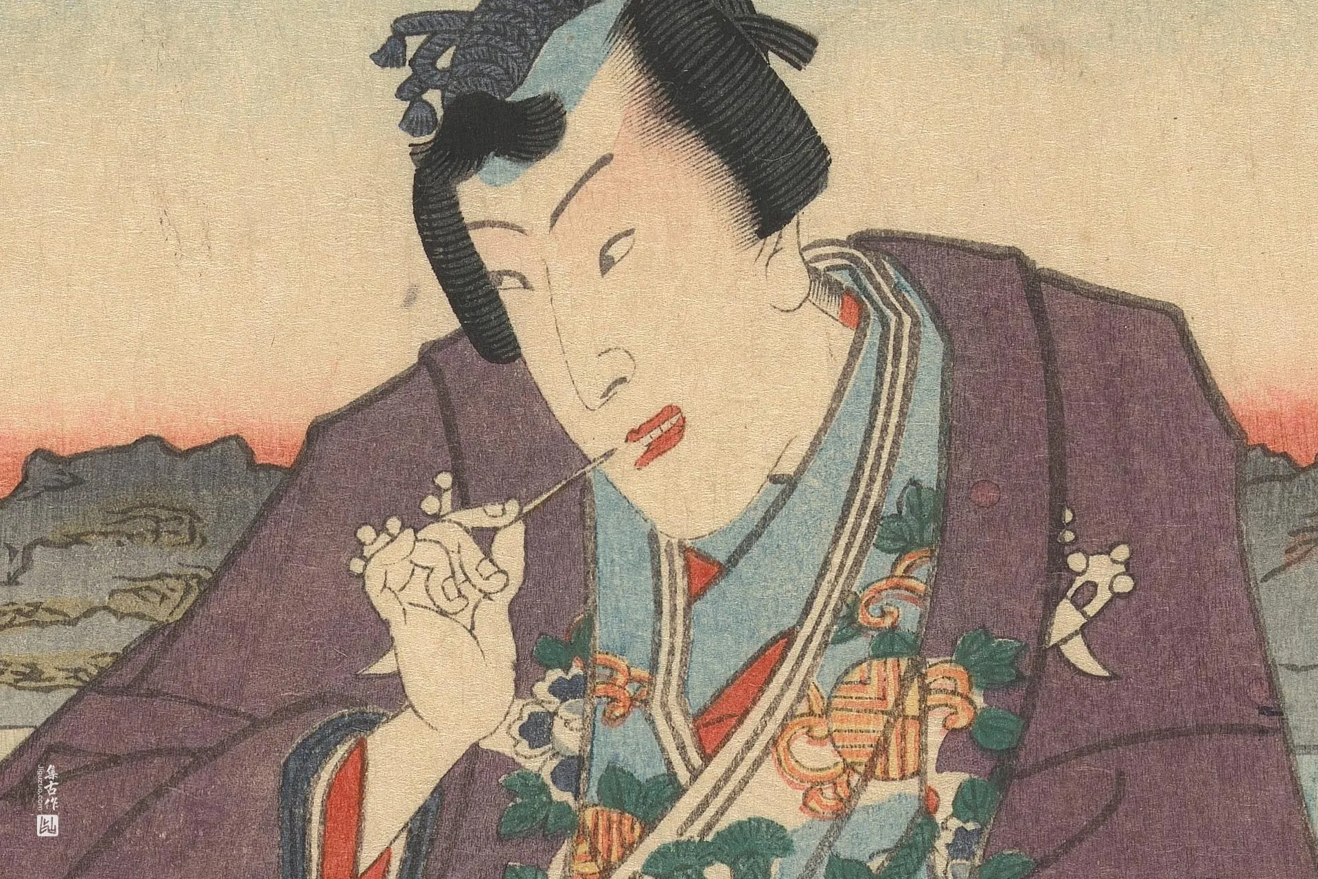 歌川国贞《乡村源氏站在船上》高清局部 (1)