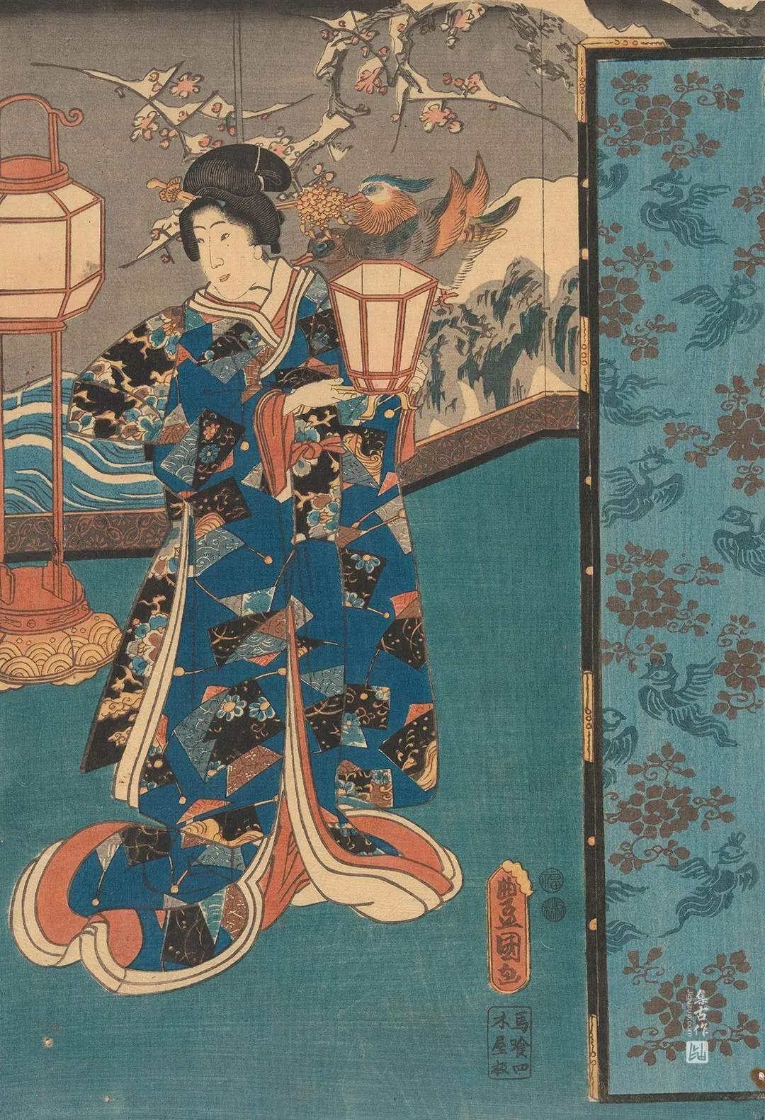 歌川国贞《屏风后方》