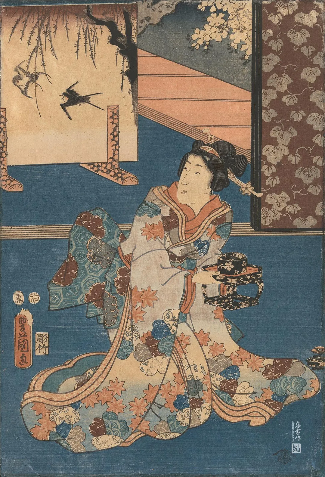 歌川国贞《手持托盘的女人》