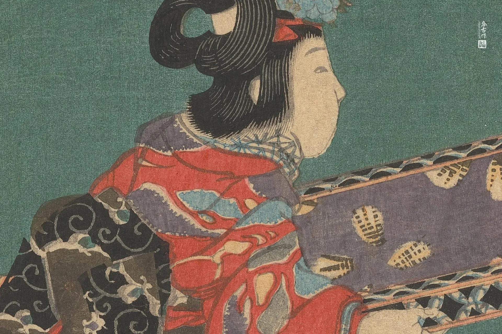 歌川国贞《乡村源氏与指挥官及两名年轻侍从》高清局部 (2)