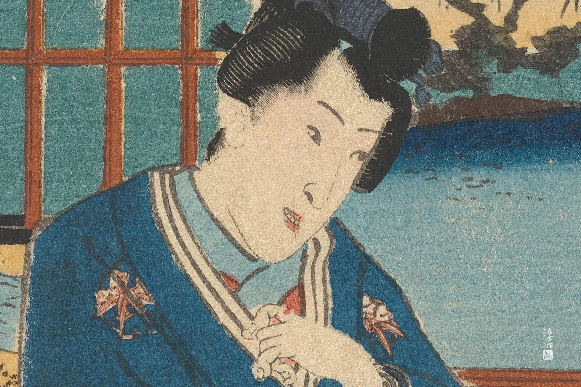 歌川国贞《乡村源氏与年轻侍从》高清局部 (1)