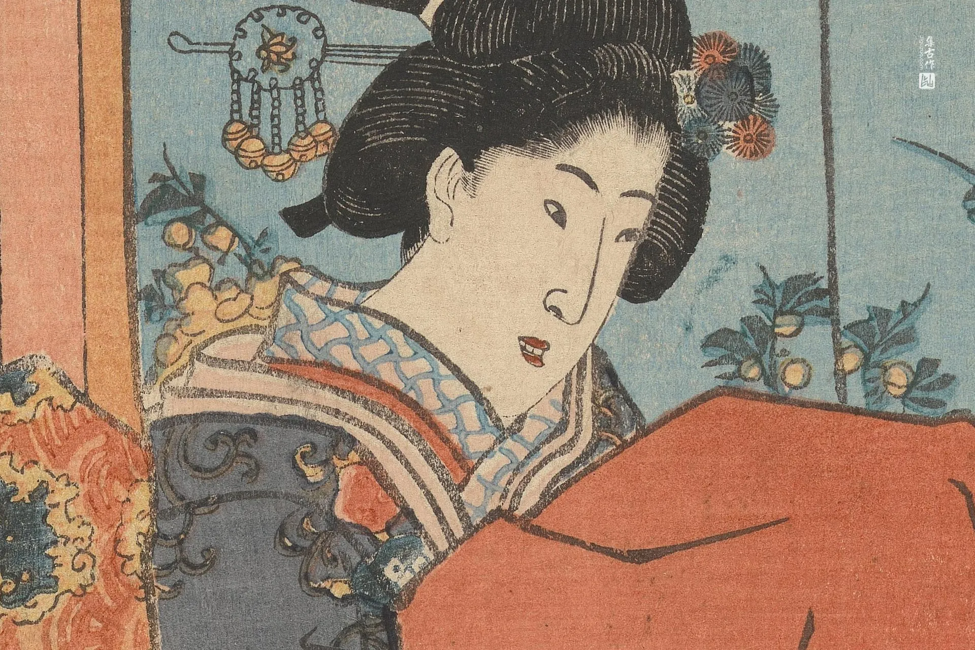 歌川国贞《穿布的女人和跪着的女人》高清局部 (1)