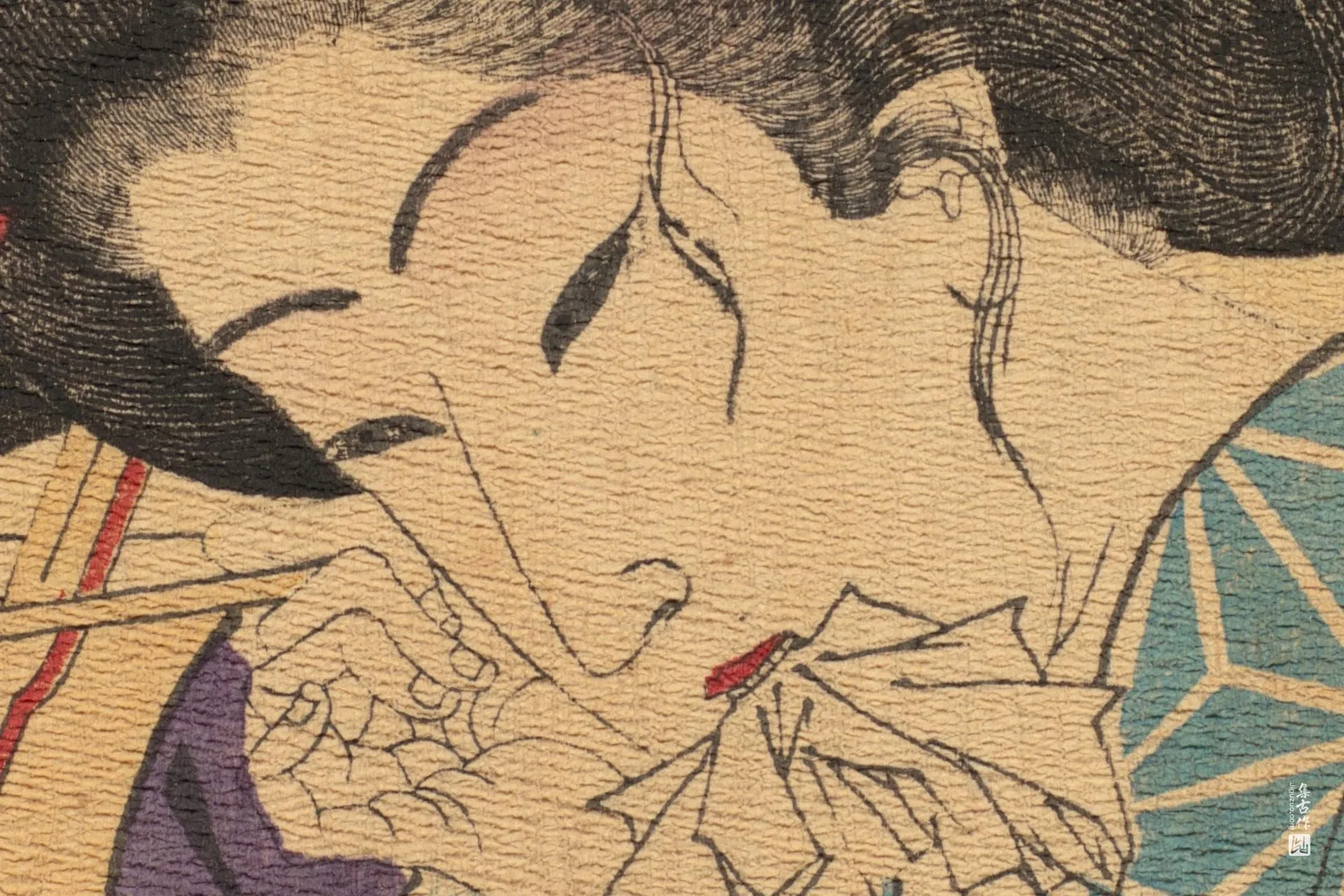 月冈芳年《根津八幡楼的花魁红梅》高清局部 (1)