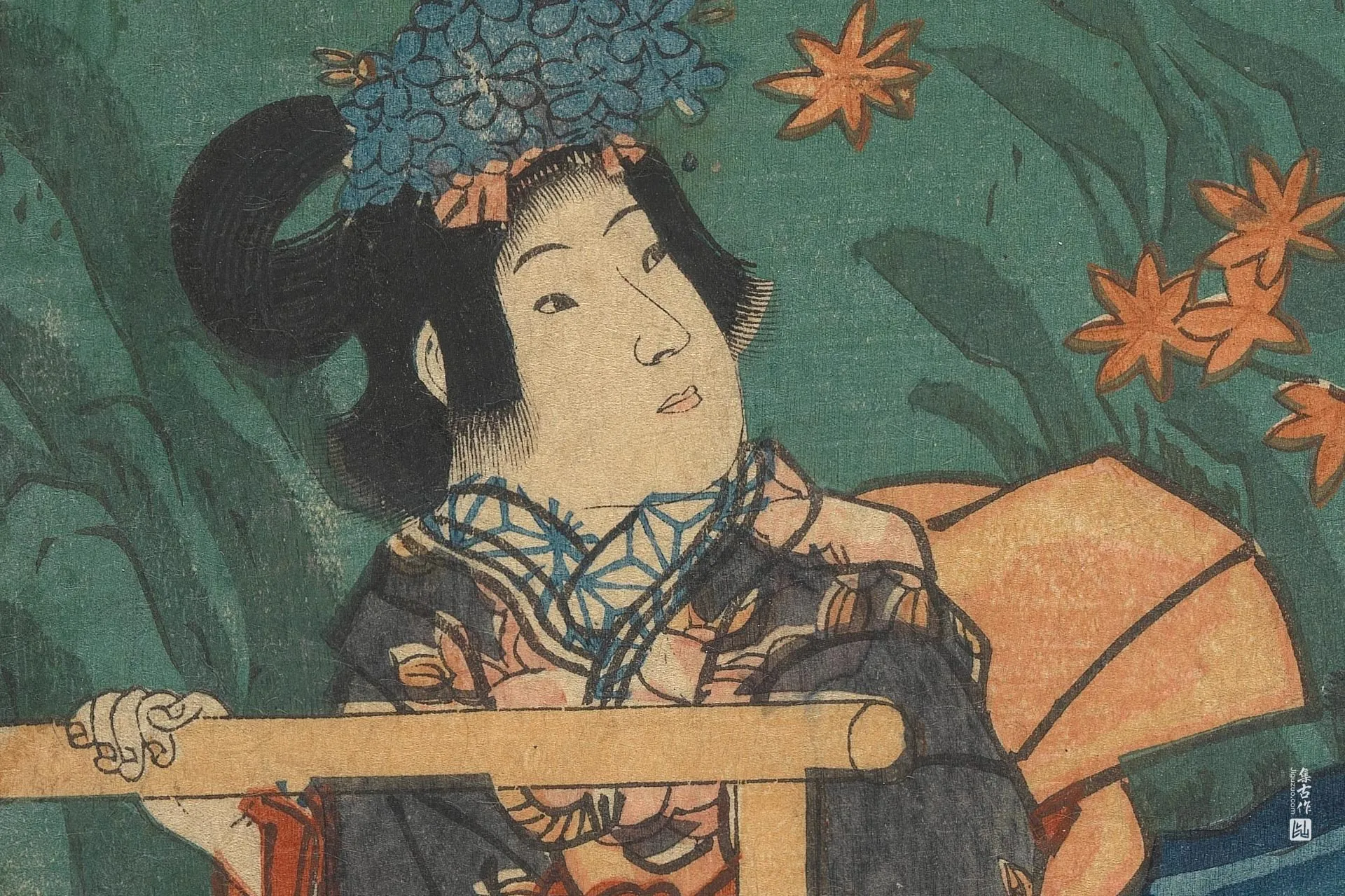 歌川国贞《远处有盖廊的女侍》高清局部 (1)