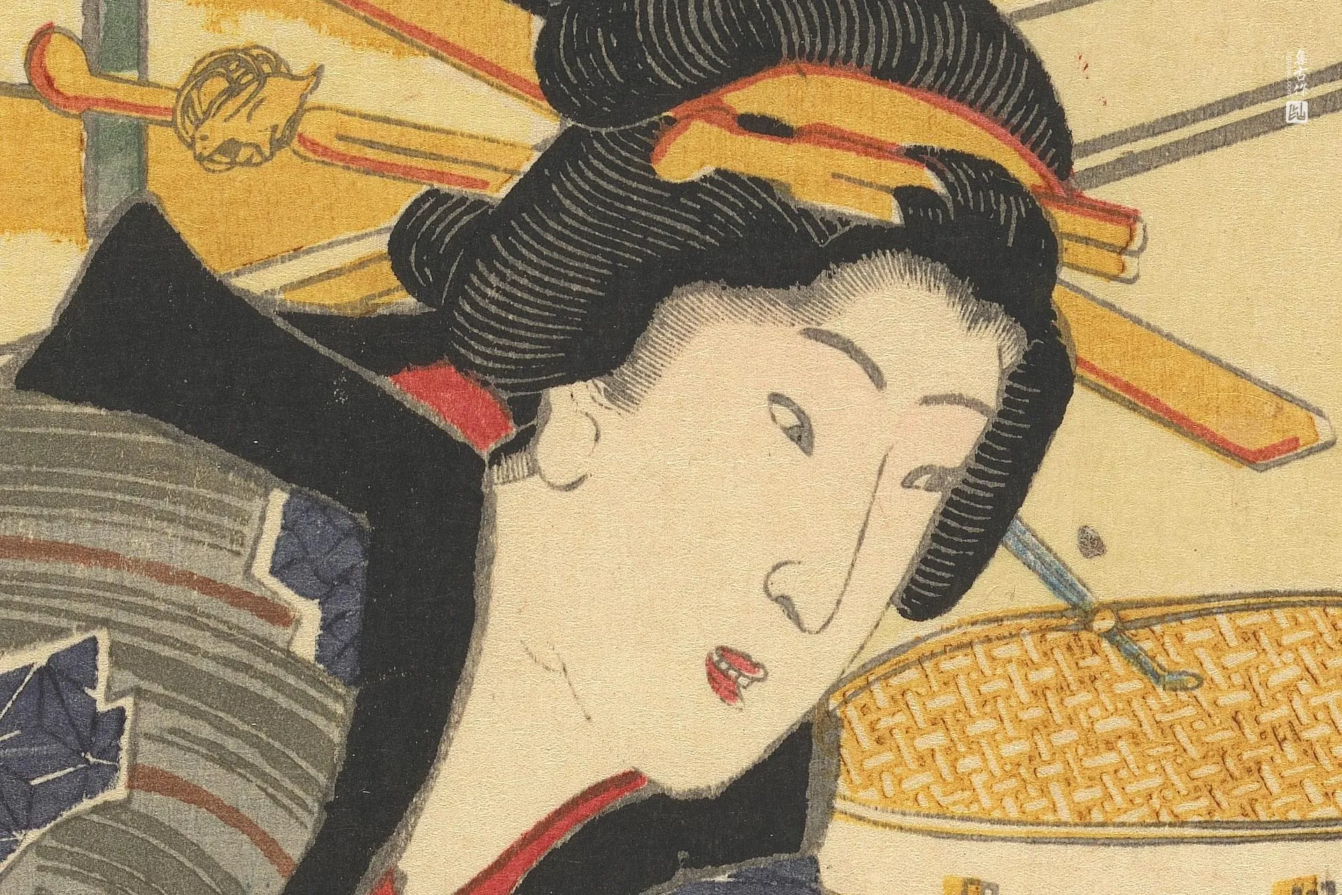 歌川国贞《站在碗和筷子旁边的女人》高清局部 (1)