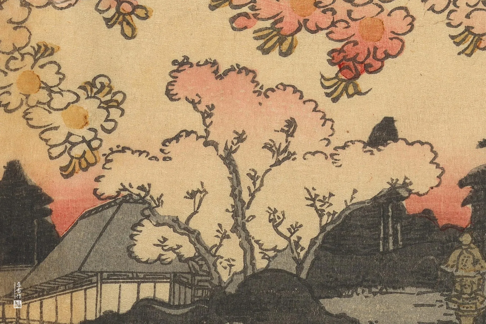 歌川国贞《樱花间玩耍的孩子们》高清局部 (3)