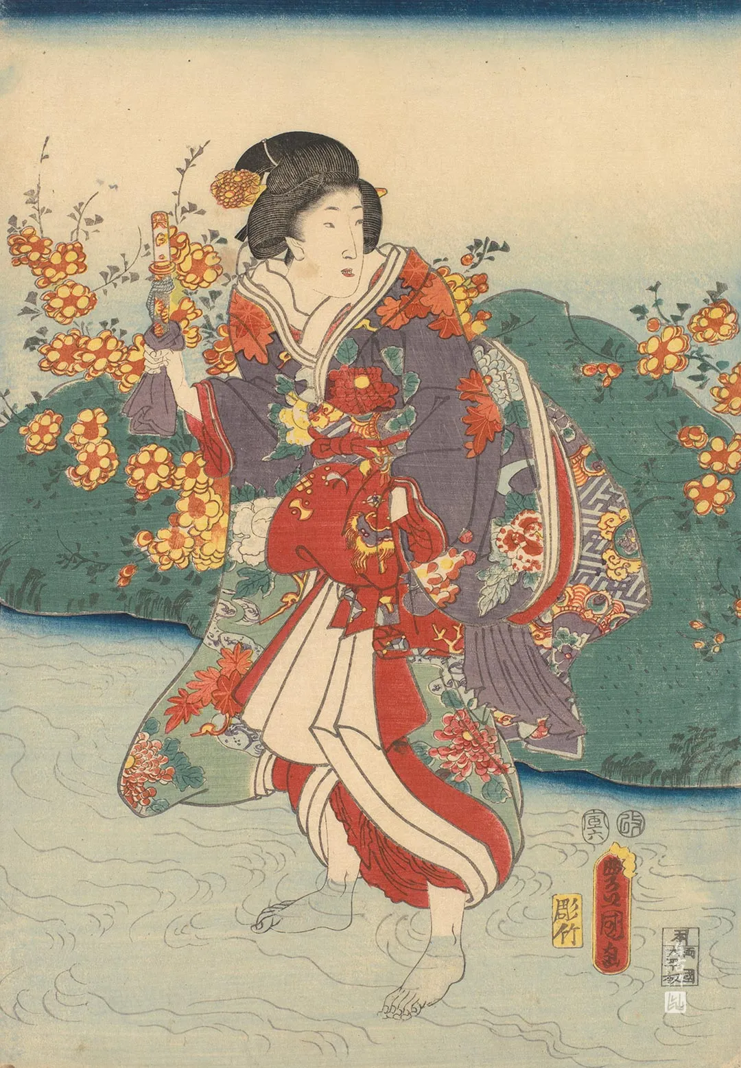 歌川国贞《站在河中的女人》