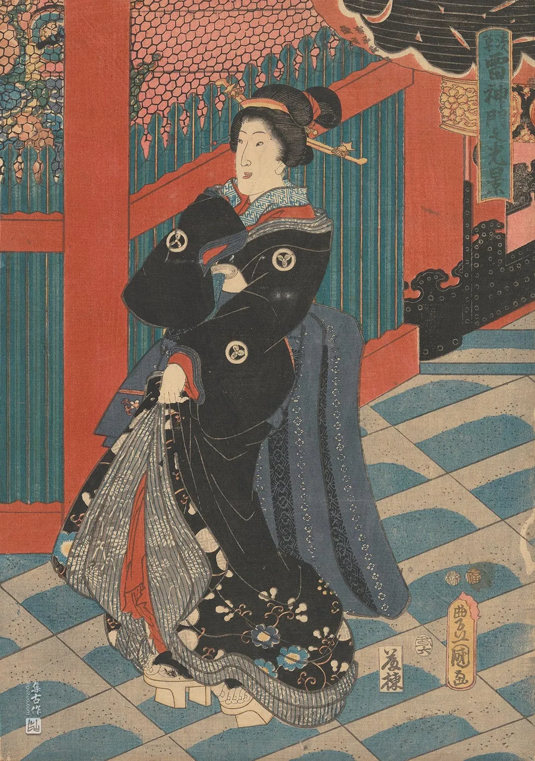 歌川国贞《浅草雷神门前的花魁》