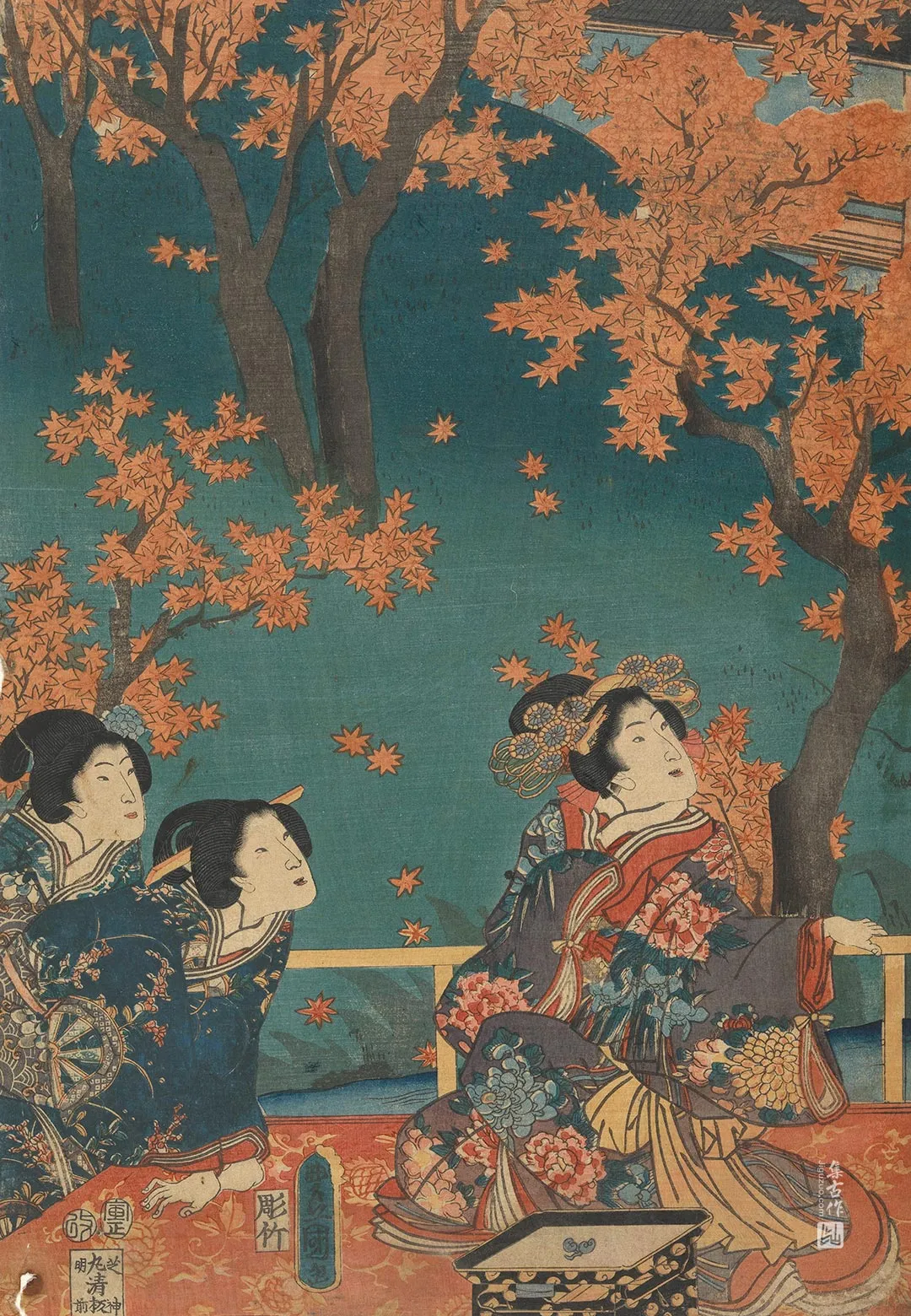 歌川国贞《歌姬与两位侍从》