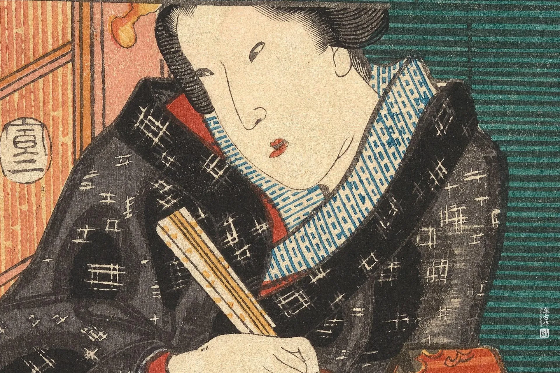 歌川国贞《两位女性在有盖船上》高清局部 (2)