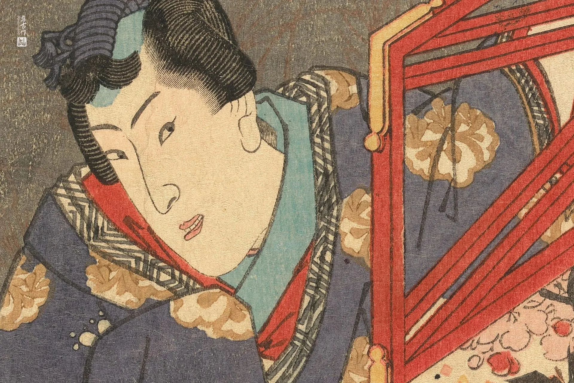 歌川国贞《朴素源氏藏在屏风后》高清局部 (1)