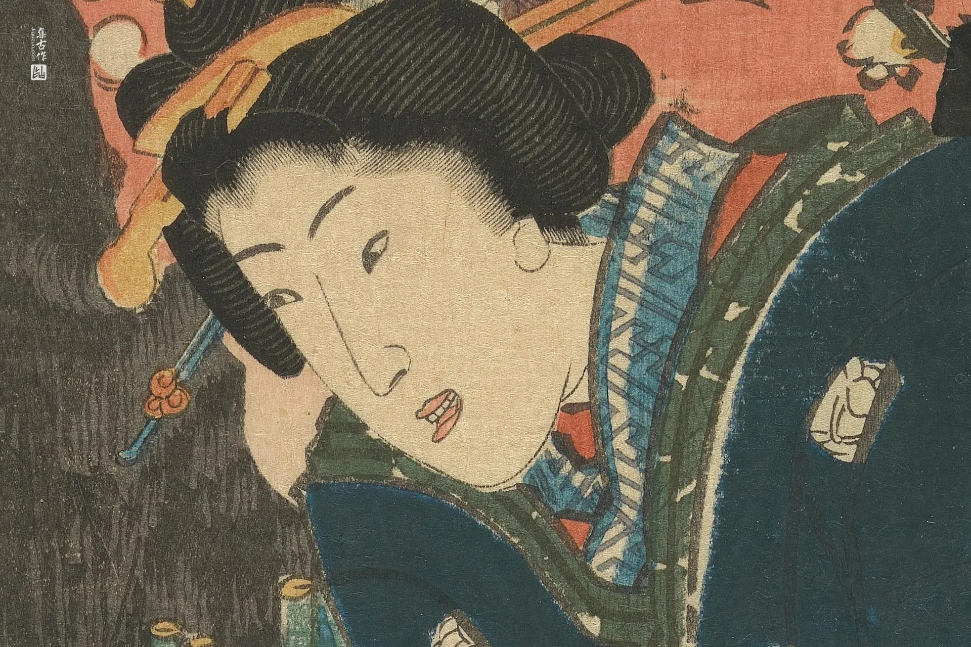 歌川国贞《庭园中的两位女子》高清局部 (1)