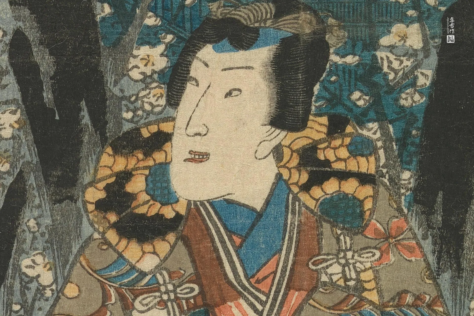 歌川国贞《乡野源氏与持剑的年轻侍从》高清局部 (1)