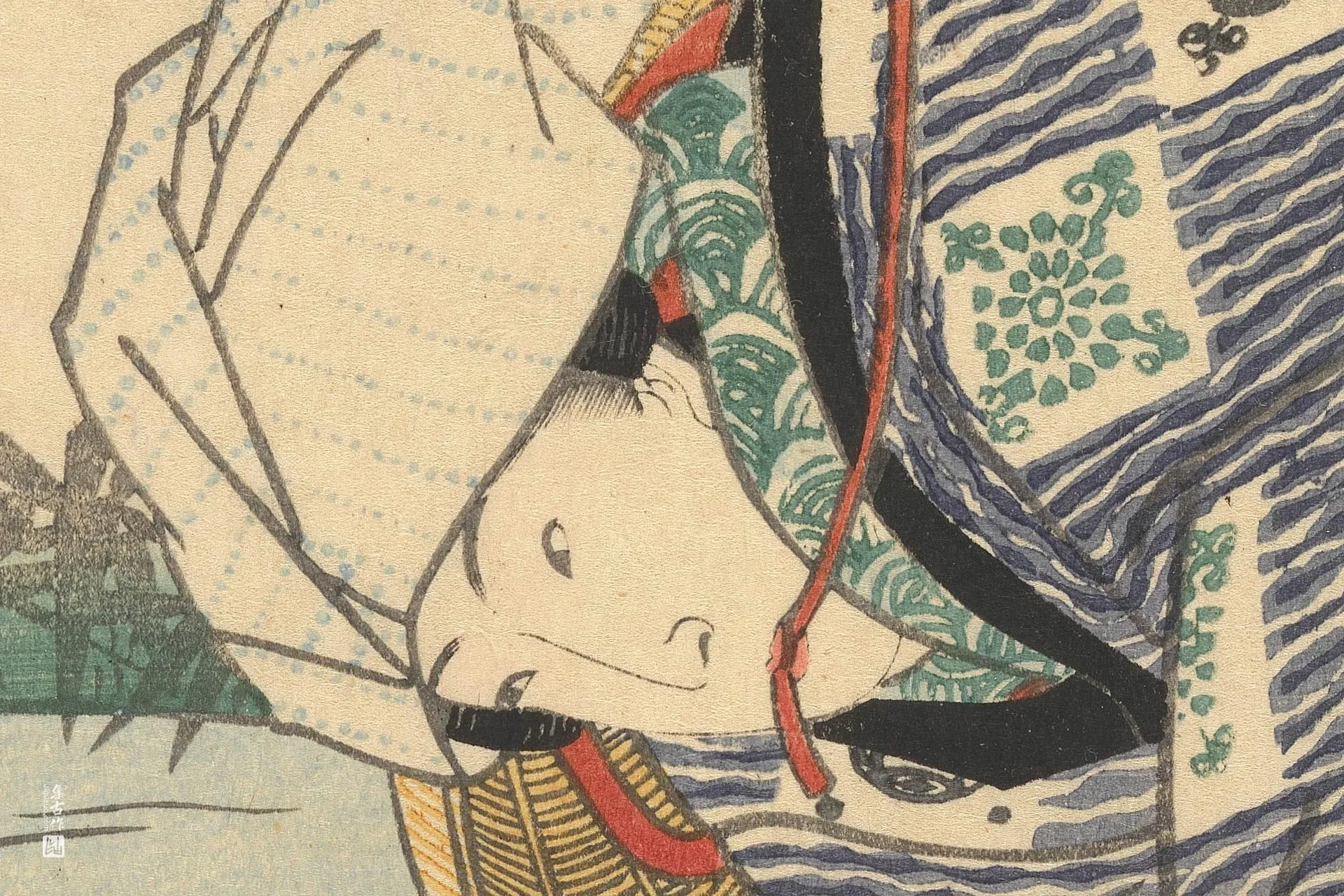 歌川国贞《系鞋带的女子》高清局部 (1)
