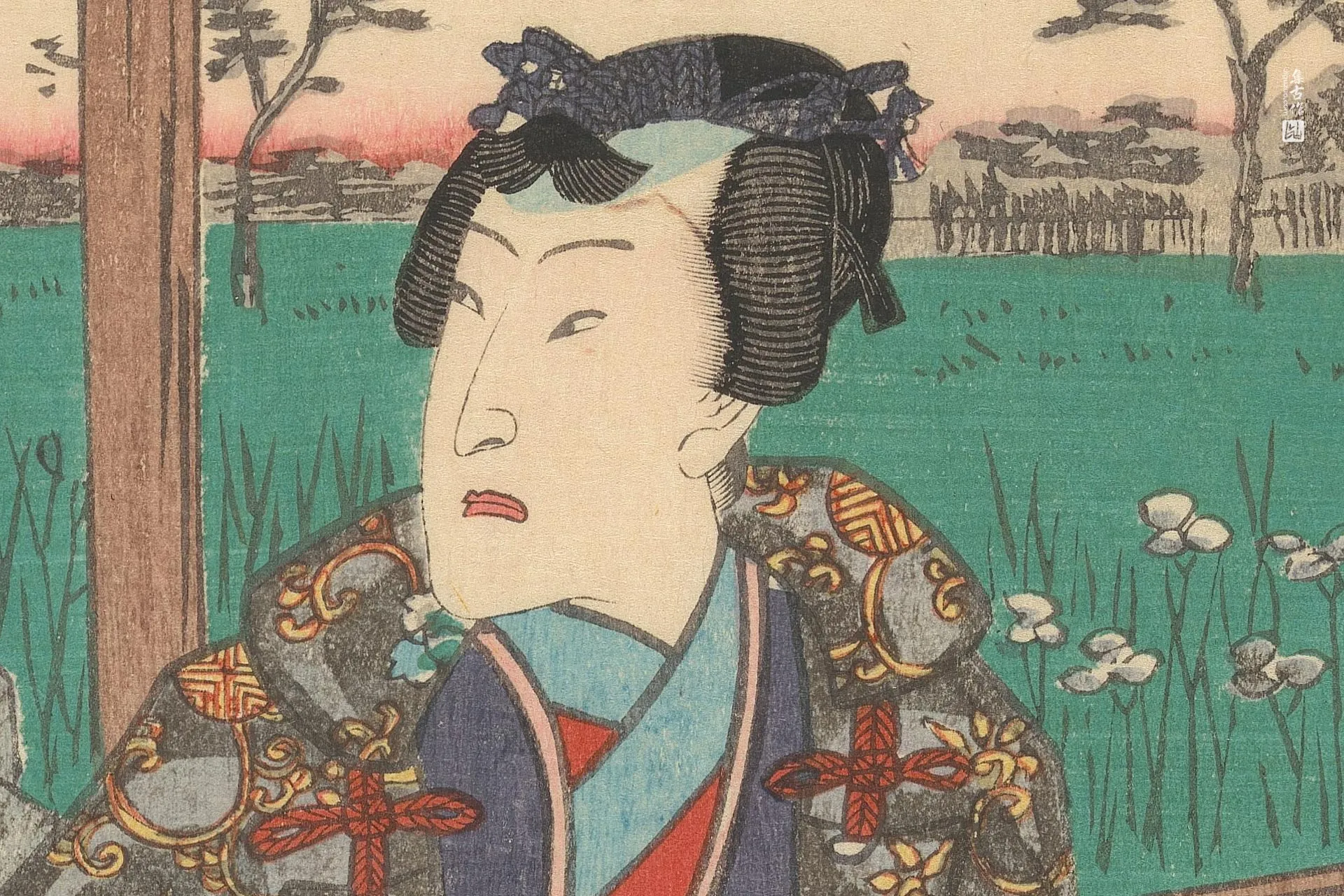 歌川国贞《乡源氏坐在廊台上》高清局部 (1)