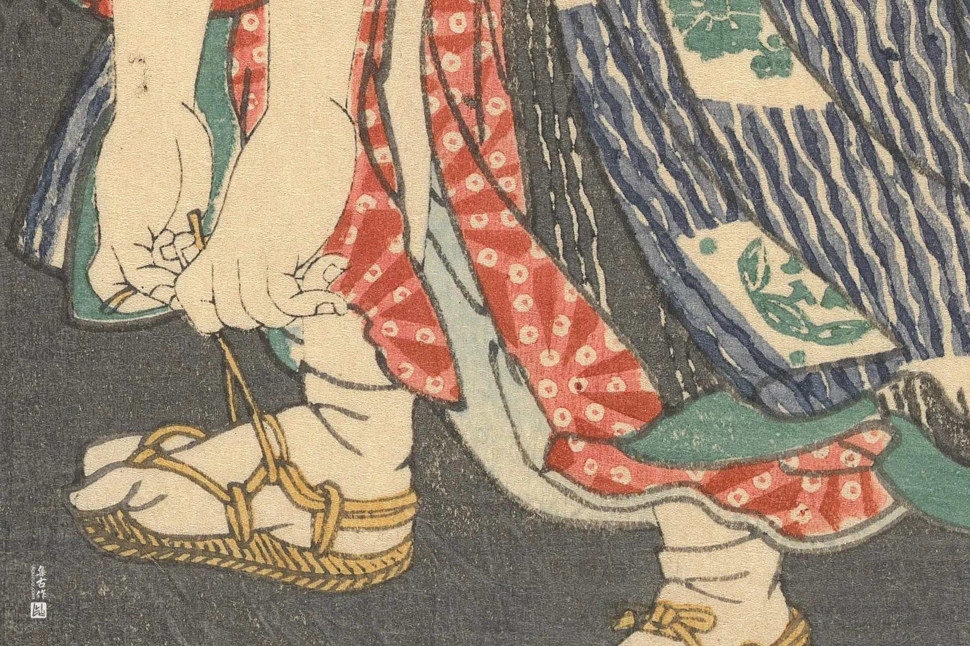 歌川国贞《系鞋带的女子》高清局部 (2)