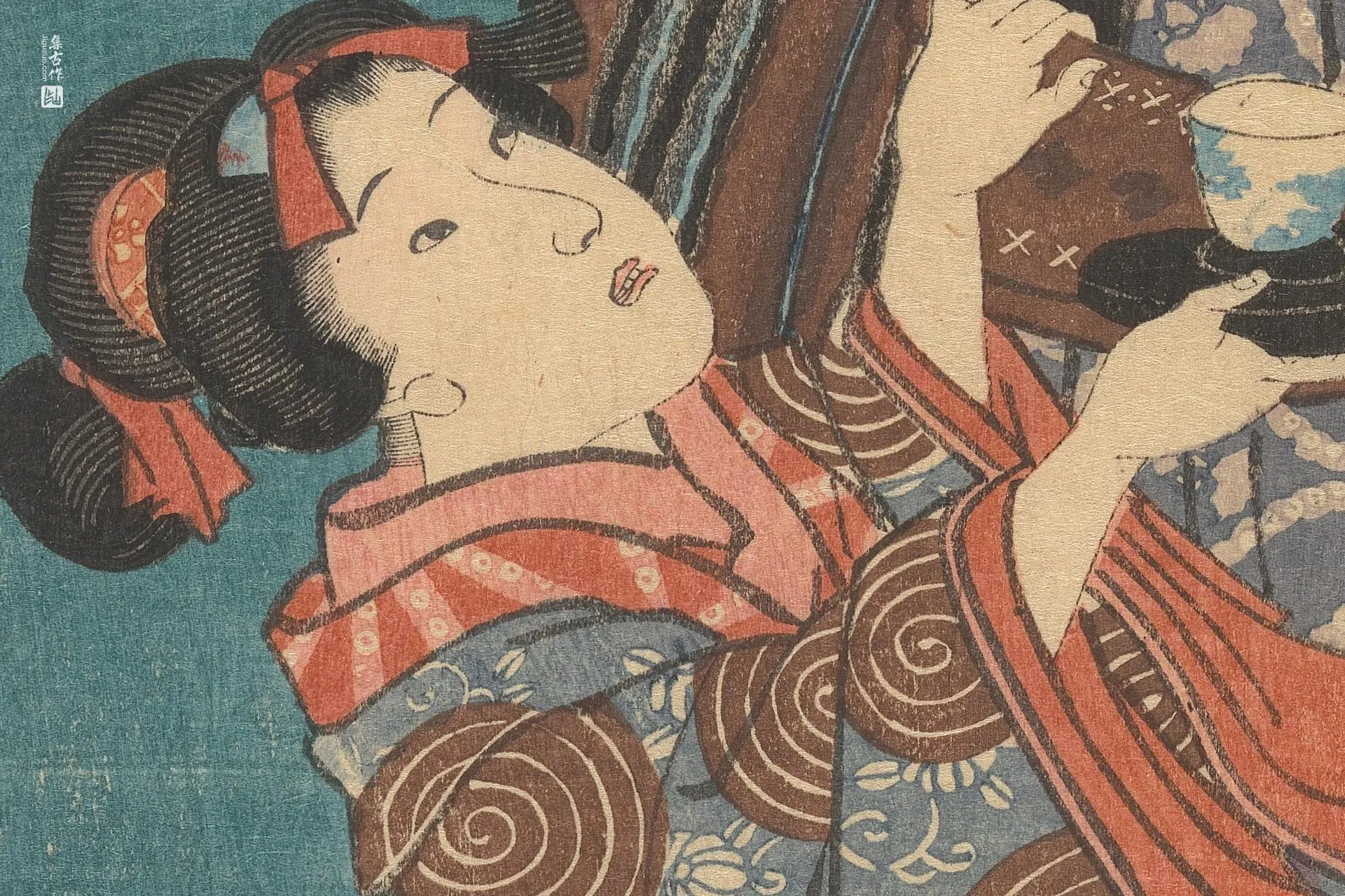 歌川国贞《女仆大花和真助》高清局部 (2)