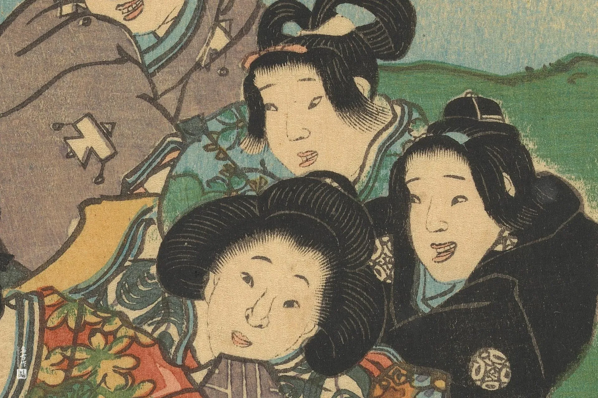 歌川国贞《樱花间玩耍的孩子们》高清局部 (2)