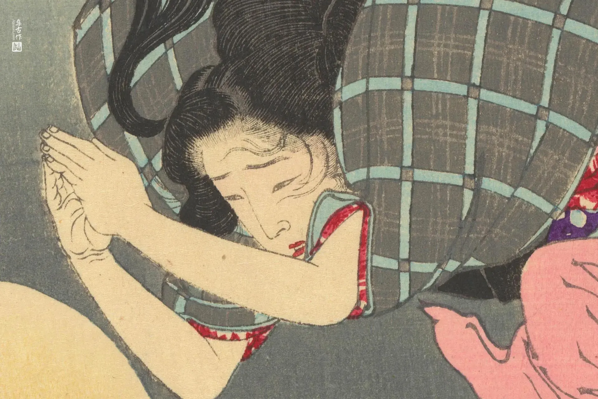 月冈芳年《浅野川纯雪之月——孝女千贺子》高清局部 (1)