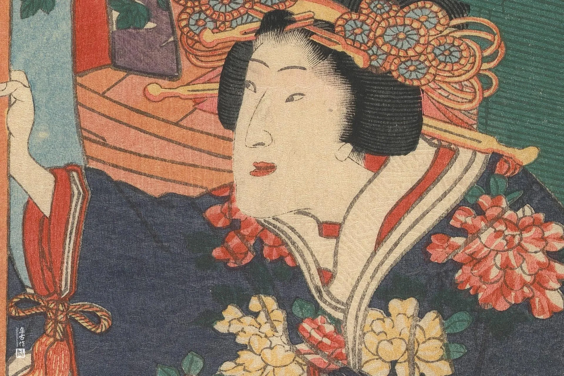 歌川国贞《乡村源氏站在船上》高清局部 (2)