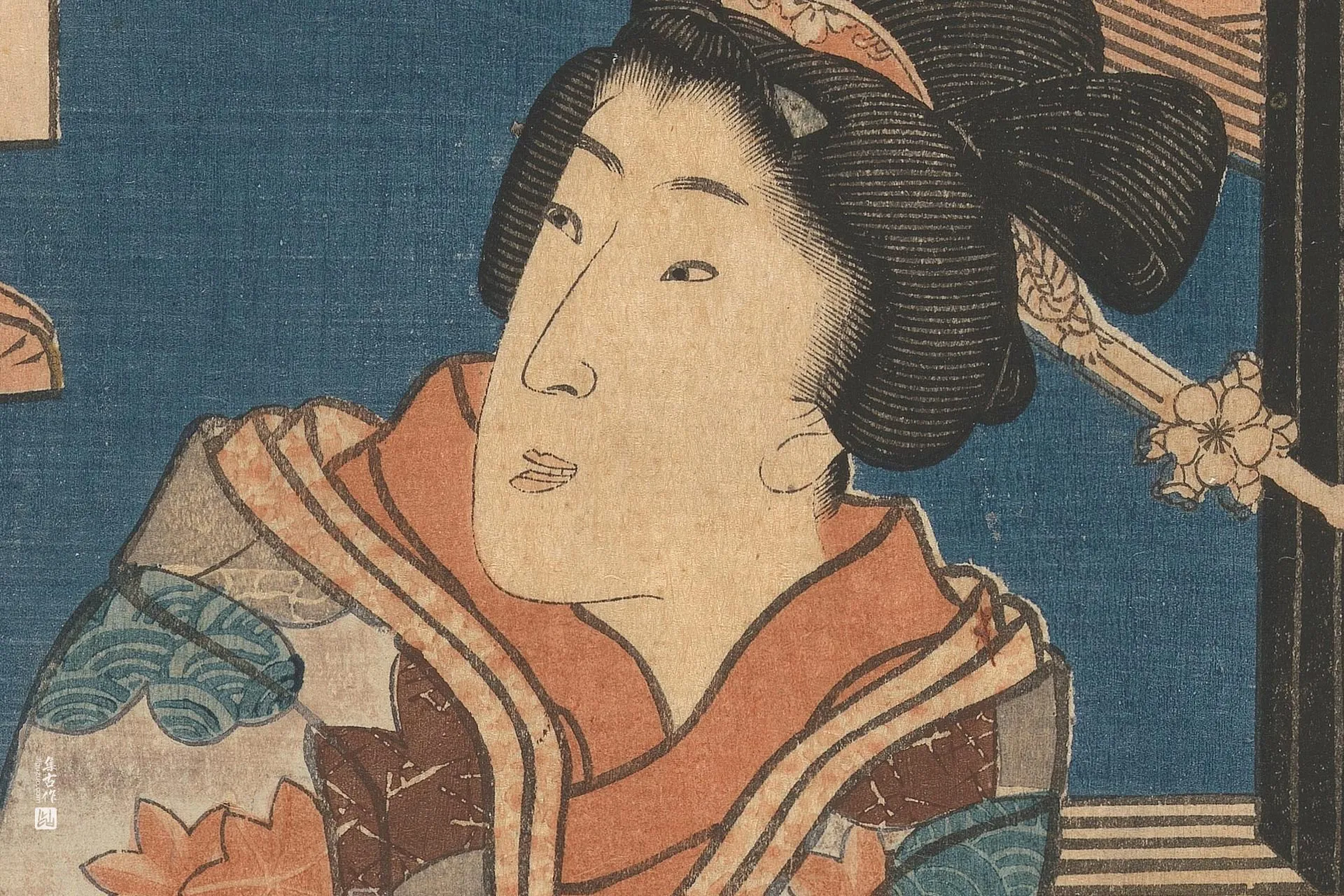 歌川国贞《手持托盘的女人》高清局部 (1)