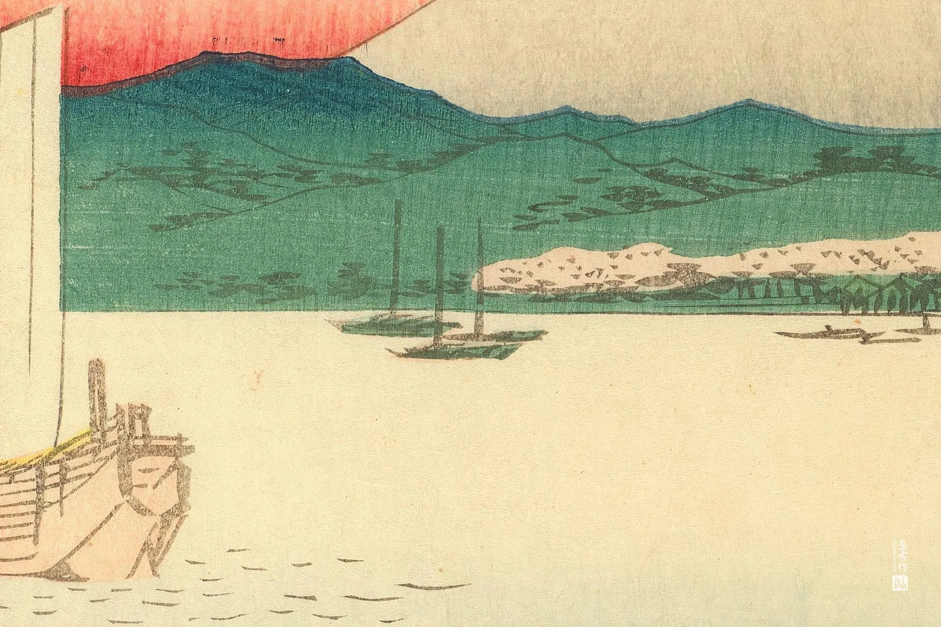 歌川广重《武藏国本牧崖》高清局部 (2)