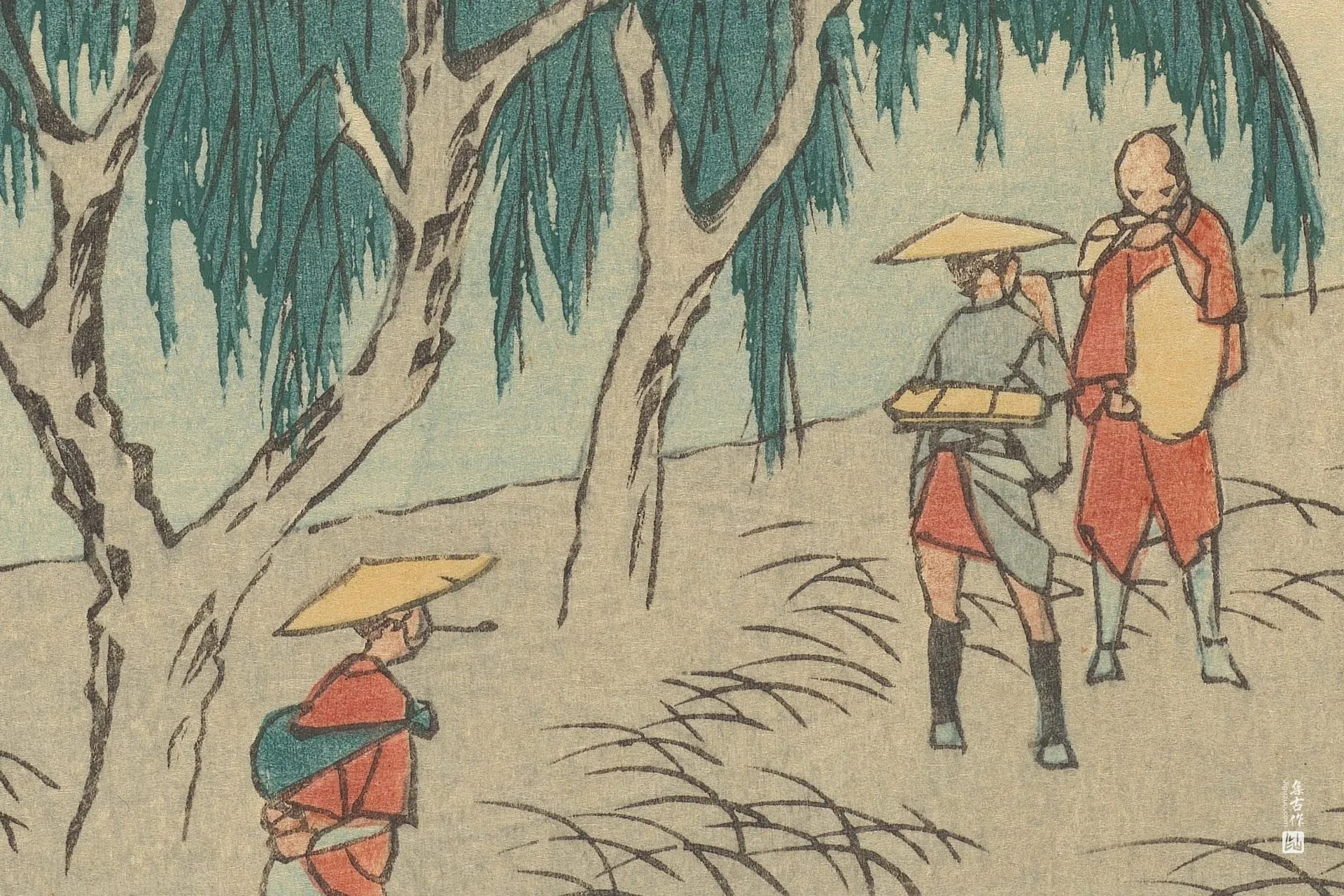 歌川广重《御油:本野原与本坂岭》高清局部 (1)