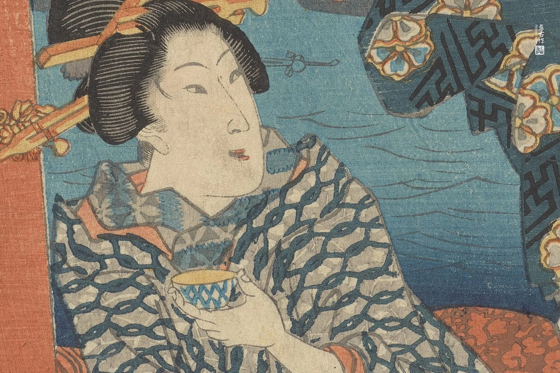 歌川广重《两女在船上》高清局部 (2)