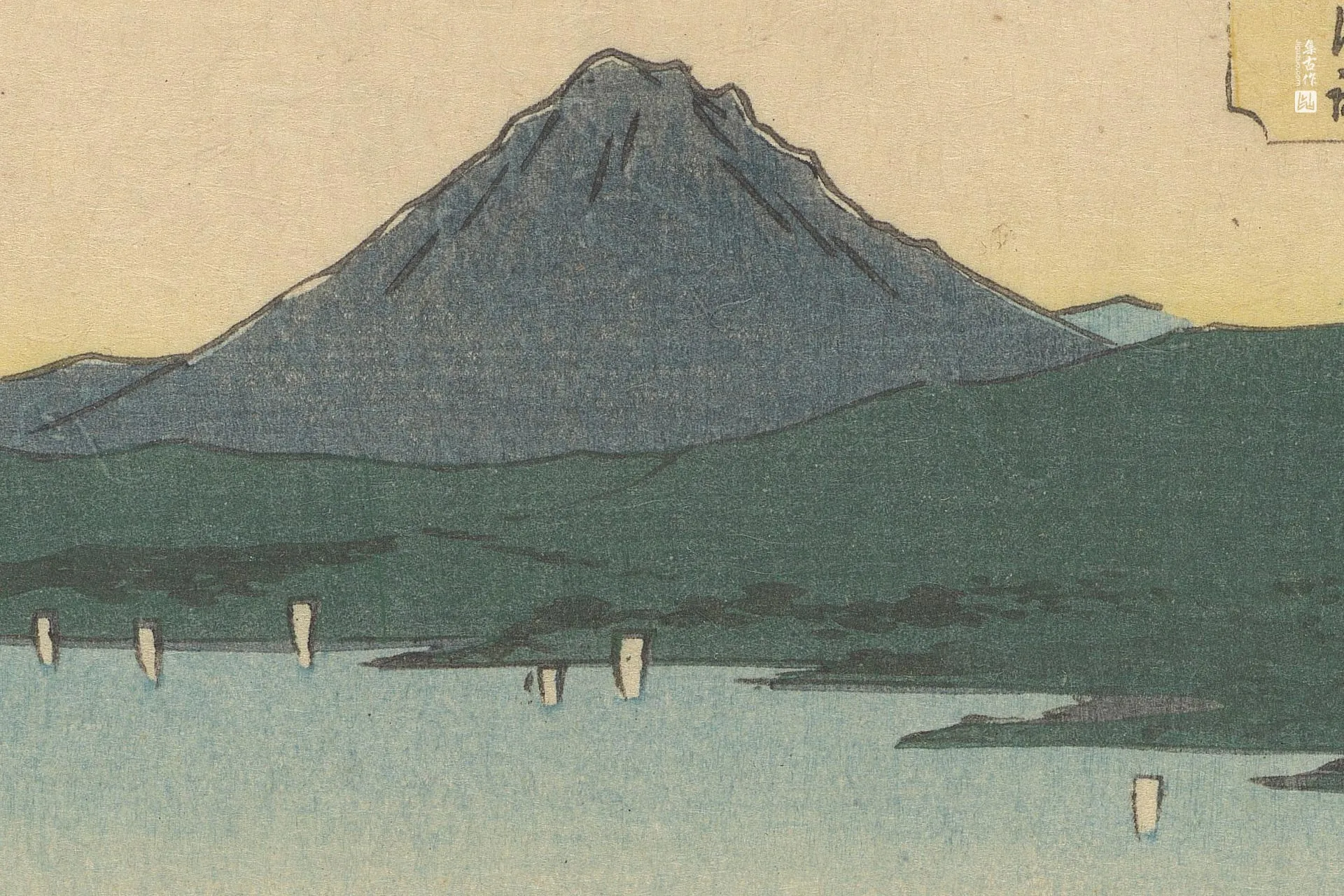 歌川广重《大津:从三井寺观音堂眺望大津村落与湖水》高清局部 (3)