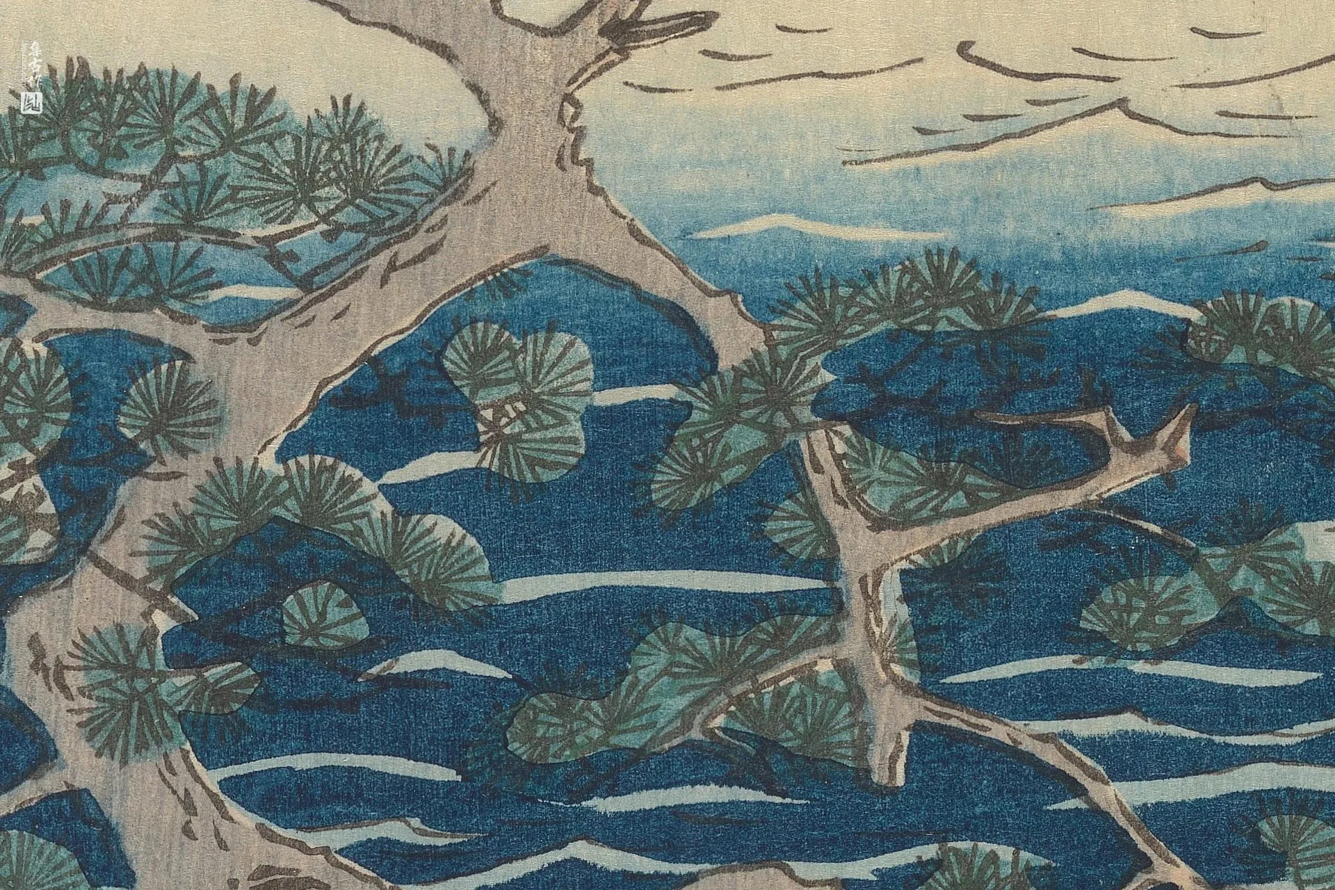 歌川广重《滨松:著名的鸣松》高清局部 (1)