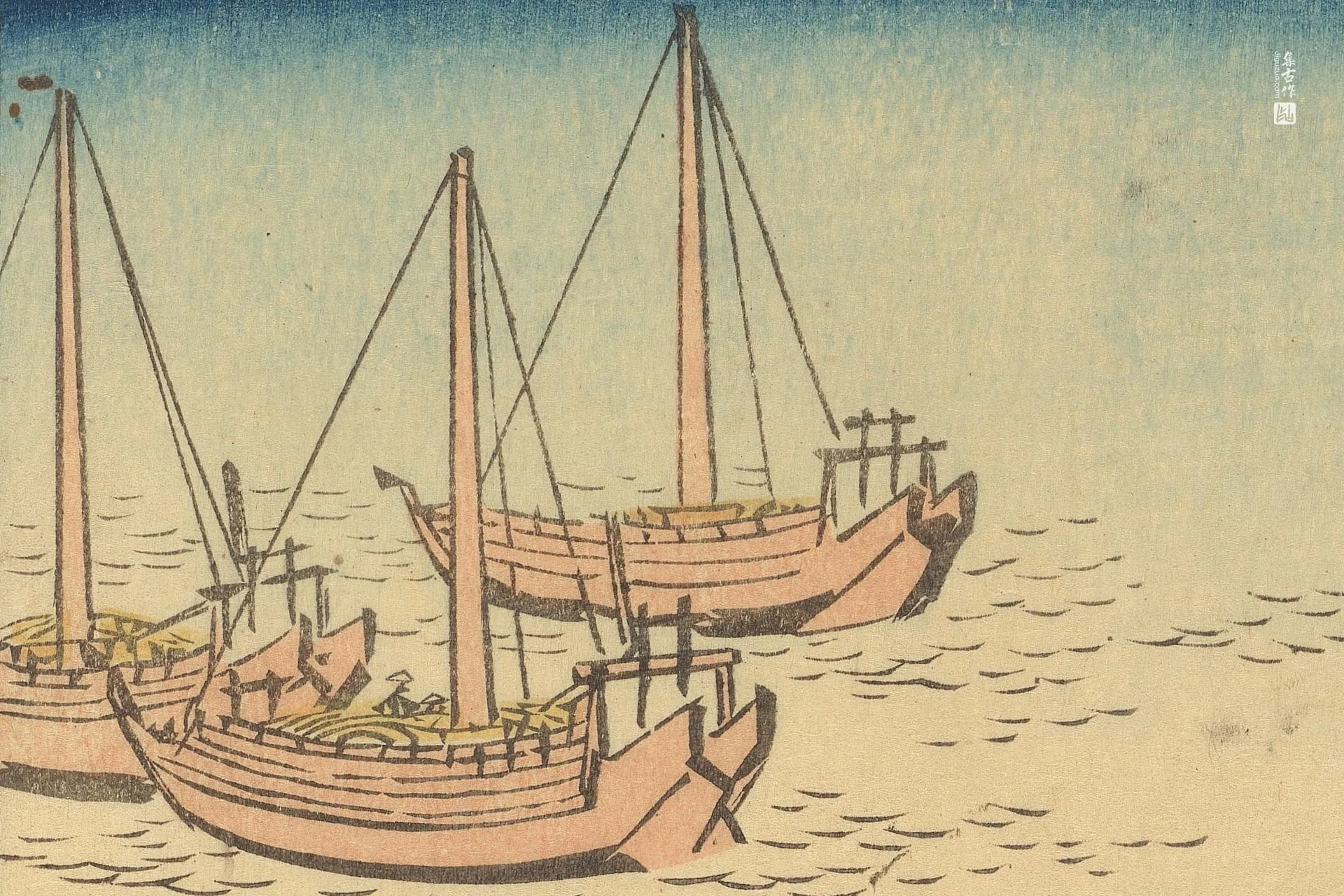 歌川广重《武藏国黑船湾》高清局部 (1)