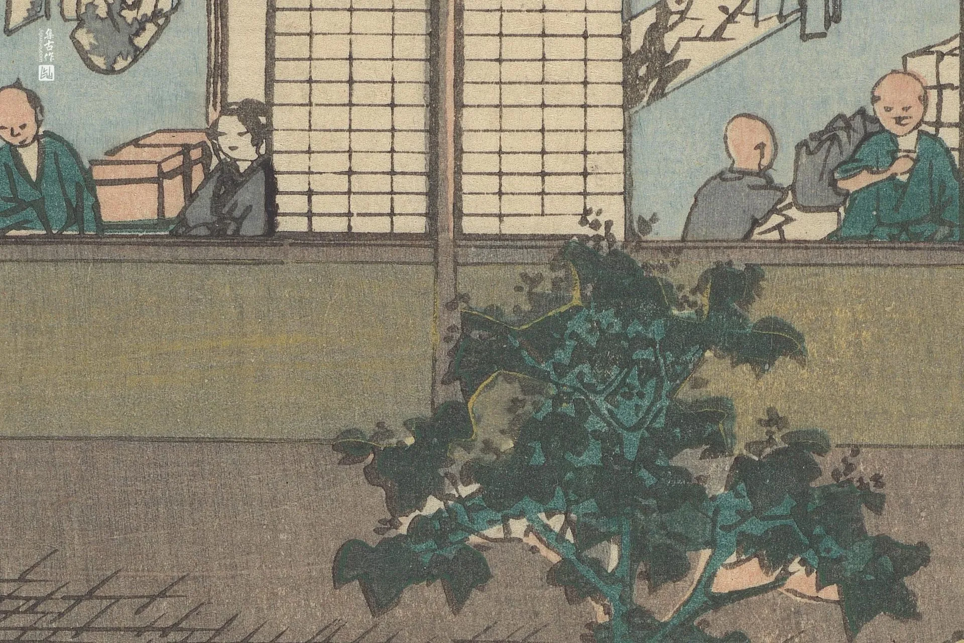 歌川广重《石部:旅馆中的客人》高清局部 (2)
