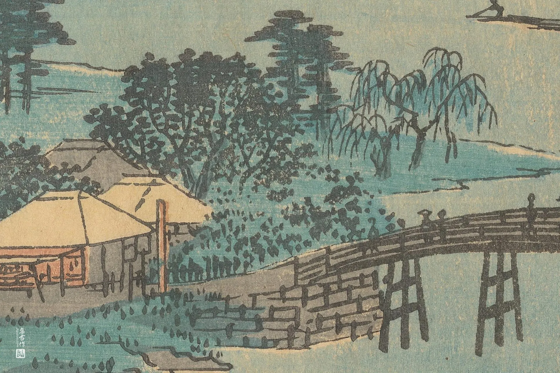 歌川广重《川崎:鹤见川畔的生麦村》高清局部 (2)